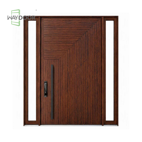Solid Wood Pivot Entry Door with Clear Sidelights