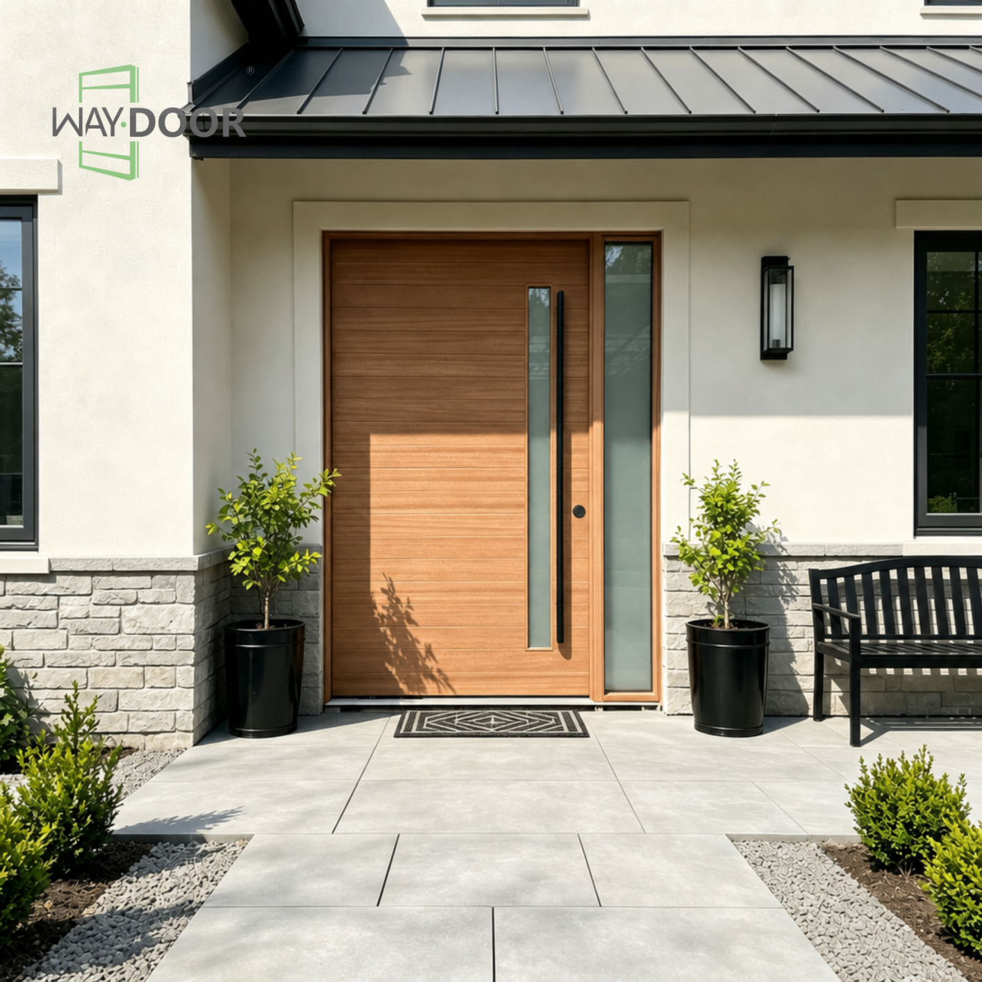 Solid Wood Pivot Entry Door with Frosted Glass Sidelight