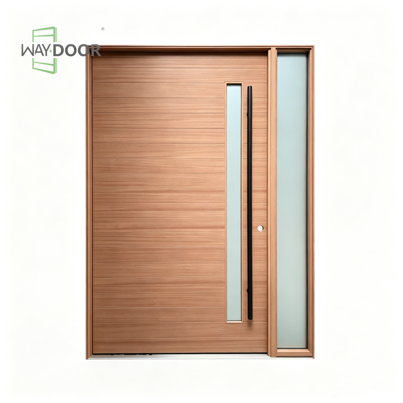 Solid Wood Pivot Entry Door with Frosted Glass Sidelight
