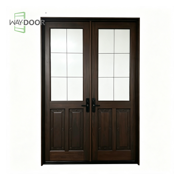 Solid Wood Rain Glass Double Entry Door
