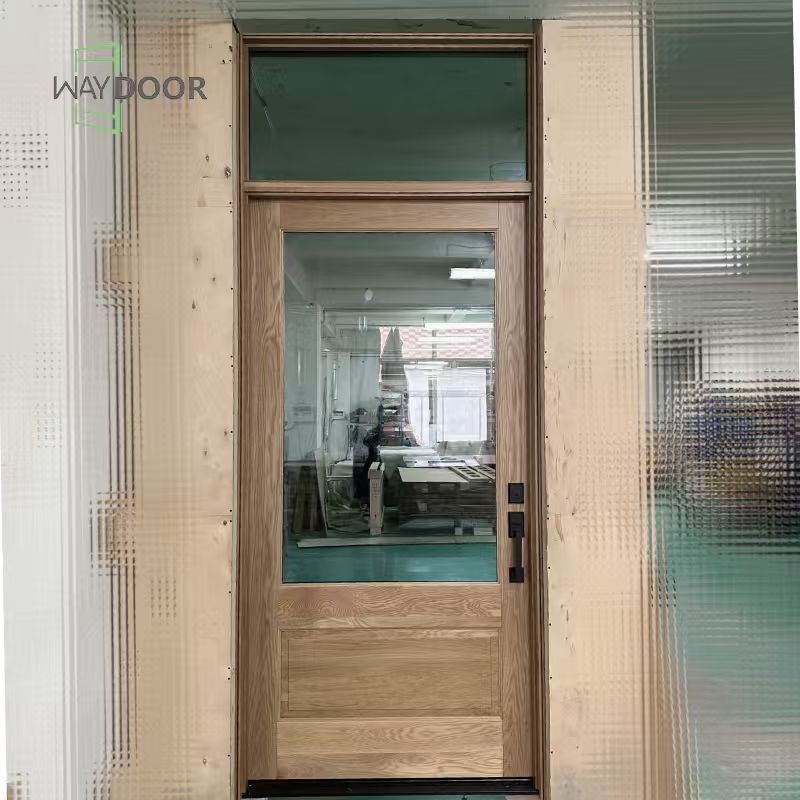Solid Wood Recessed Panel Entry Door with Transom Clear Glass