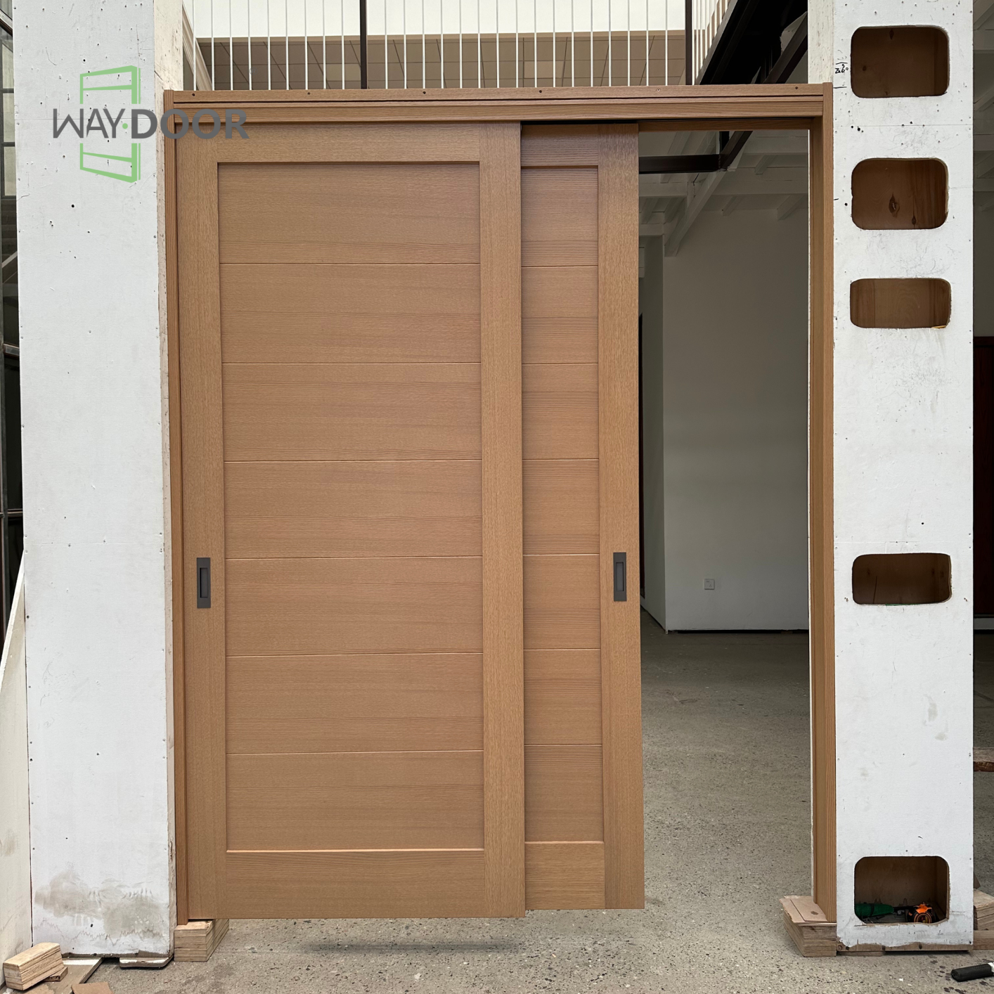 Solid Wood Shaker Horizontal Groove Double Sliding Interior Door