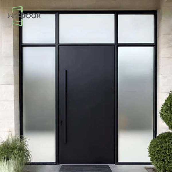 Modern Solid Wood Transom Entry Door