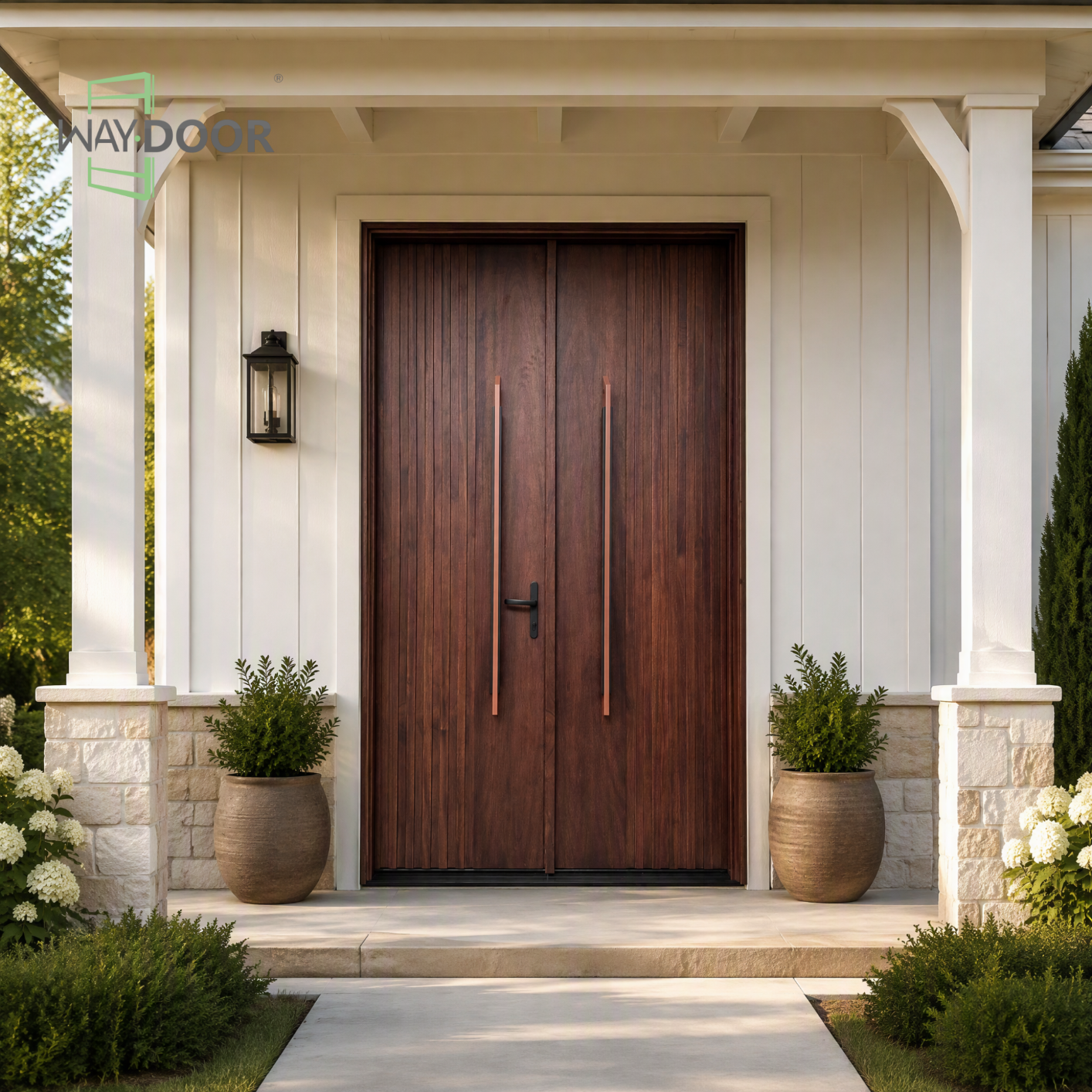 Solid Wood Vertical Fluted Double Hinged Exterior Door