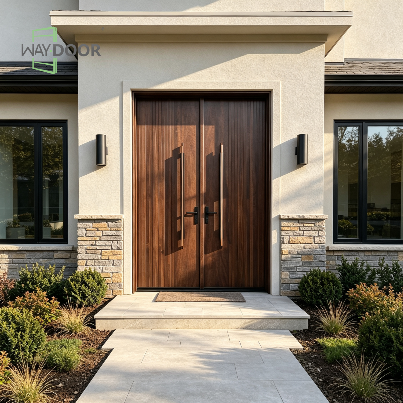 Solid Wood Vertical Fluted Double Hinged Exterior Door
