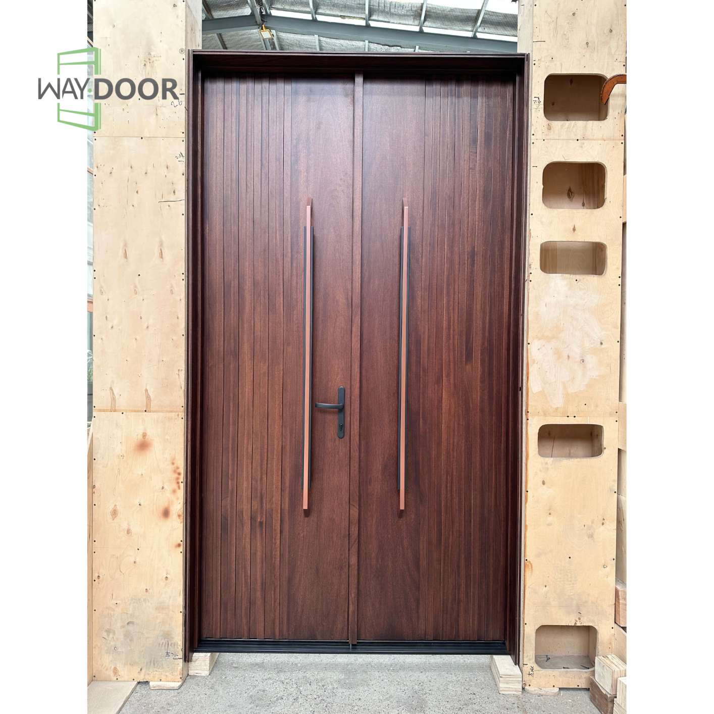 Solid Wood Vertical Fluted Double Hinged Exterior Door