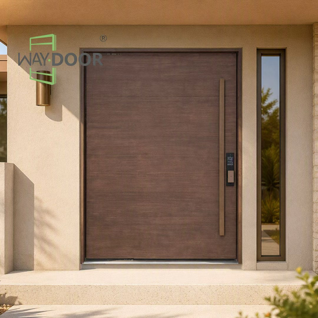 Solid Wood Walnut-Toned Flush Floor Spring Entry Door