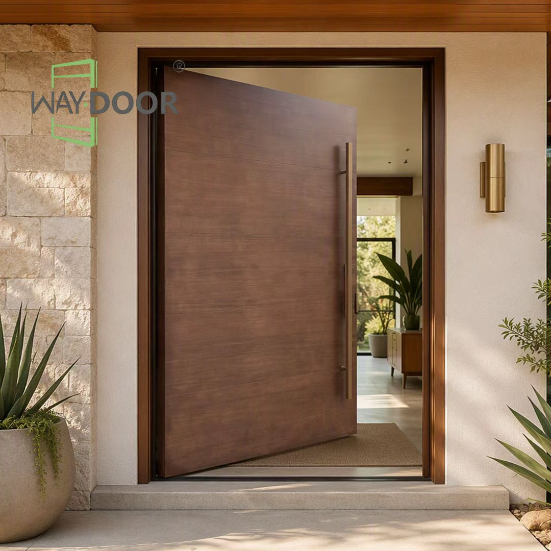 Solid Wood Walnut-Toned Flush Floor Spring Entry Door