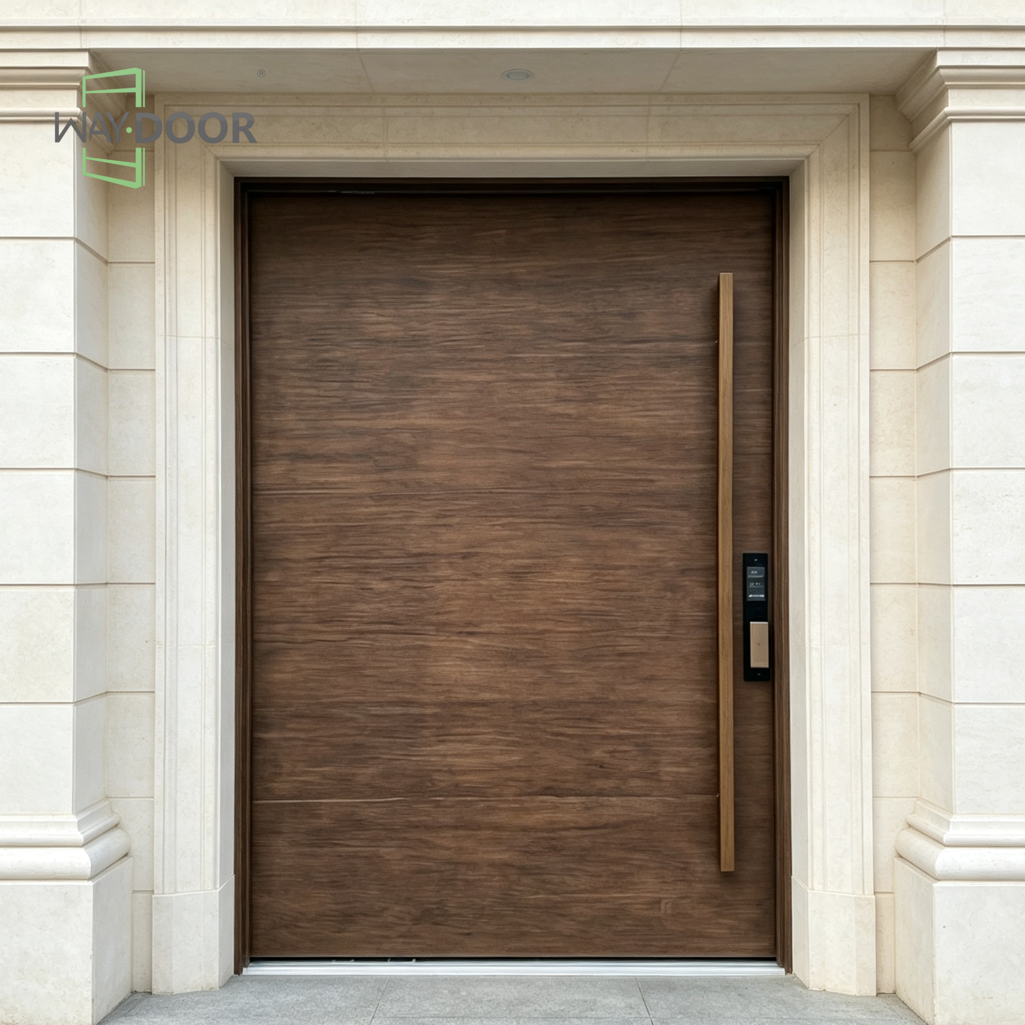 Solid Wood Walnut-Toned Flush Floor Spring Entry Door