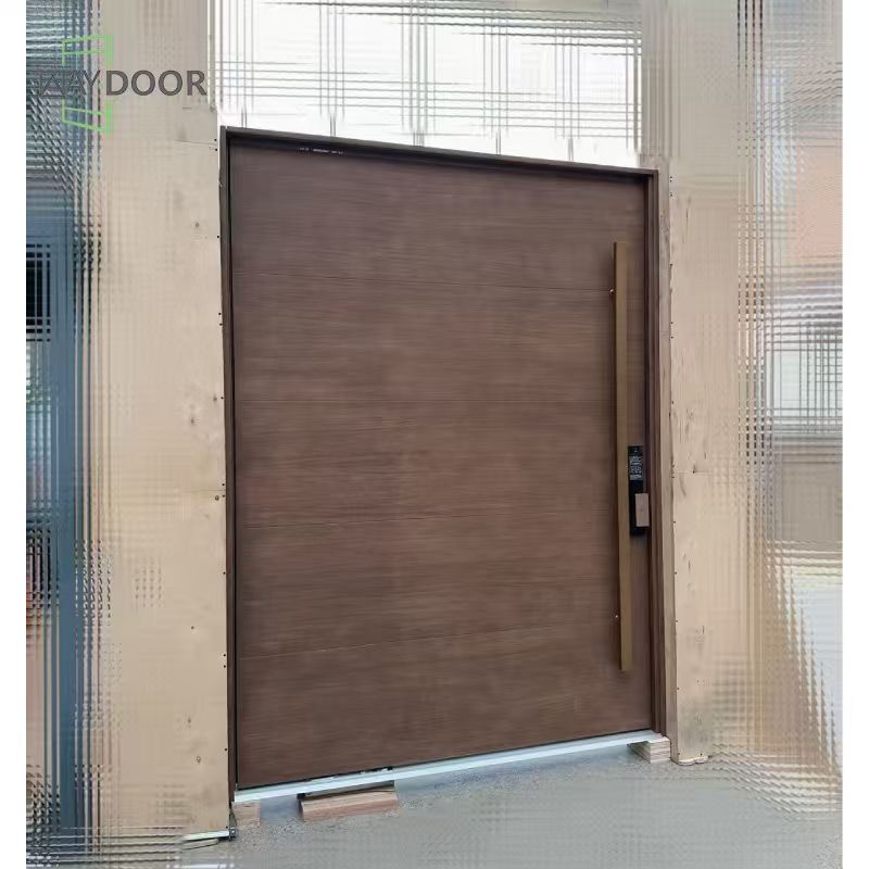 Solid Wood Walnut-Toned Flush Floor Spring Entry Door