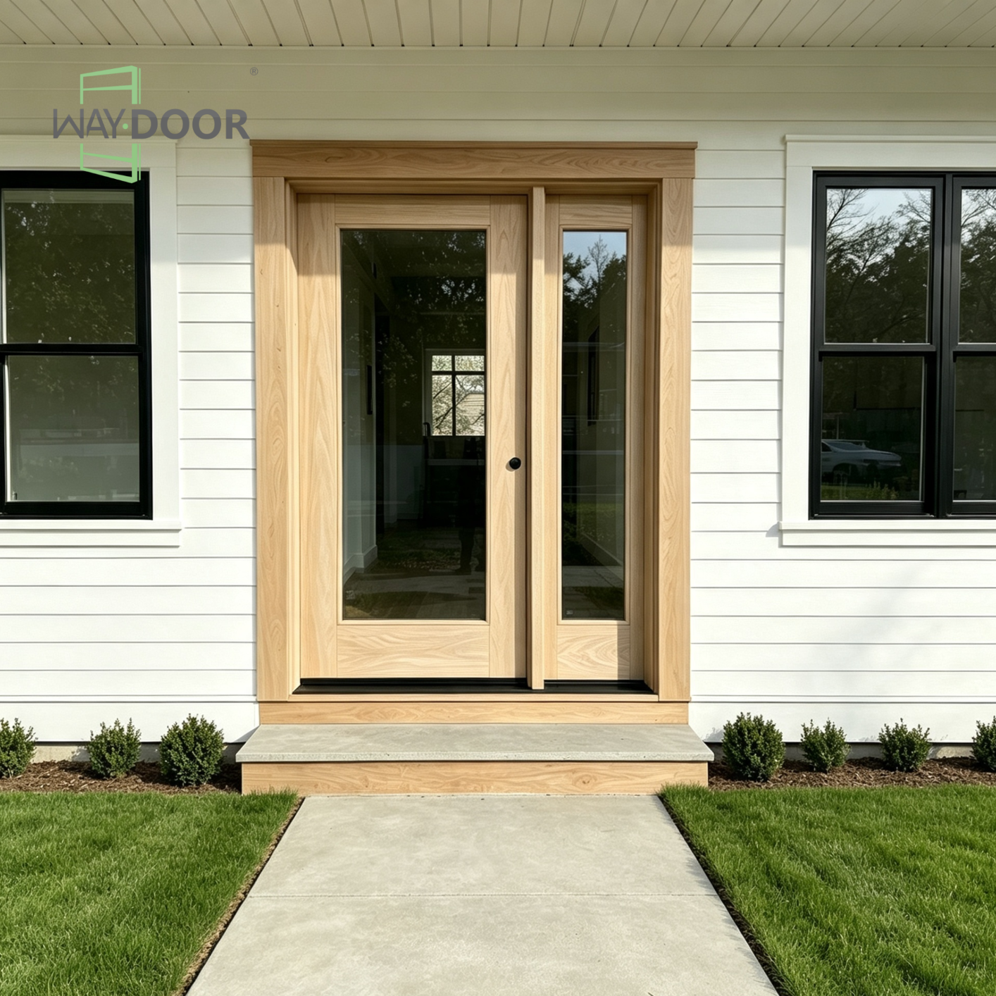 Solid‑Wood Hinged Exterior Door with Sidelite
