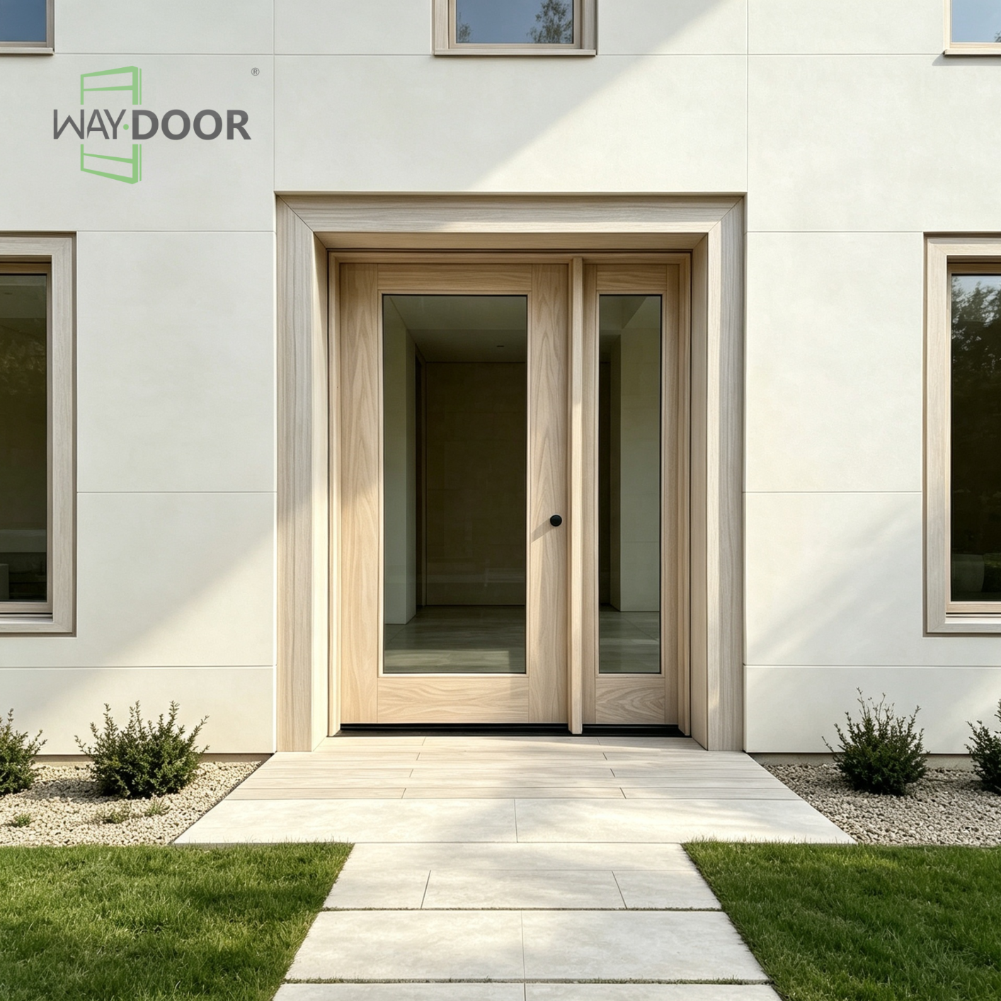 Solid‑Wood Hinged Exterior Door with Sidelite