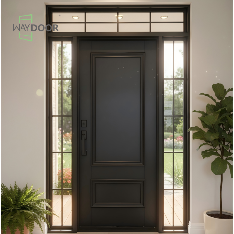 Custom Soundproof Glass Wooden Entry Door with Sidelights – Waydoor