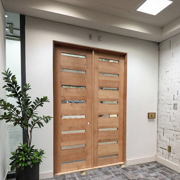 Termite-Resistant Solid Wood Double Door with Glass Panels