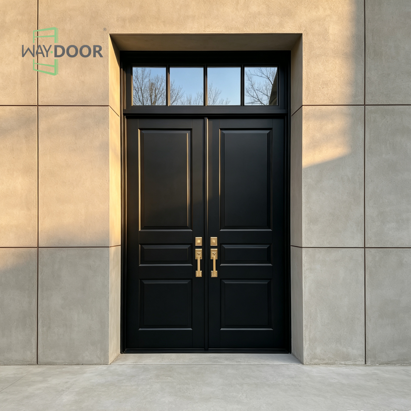 Timeless Solid Wood Double Exterior Door with Transom Window