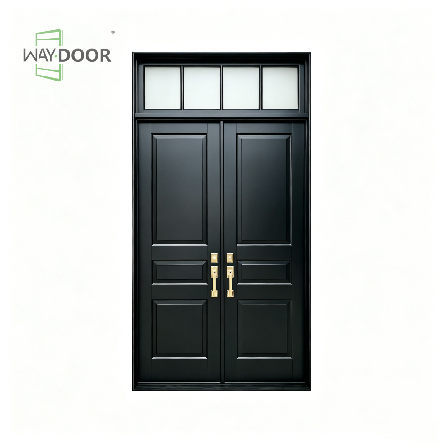Timeless Solid Wood Double Exterior Door with Transom Window