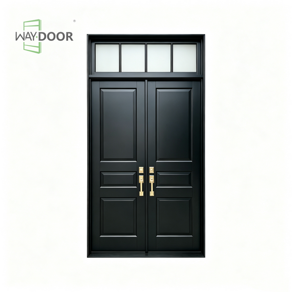 Timeless Solid Wood Double Exterior Door with Transom Window