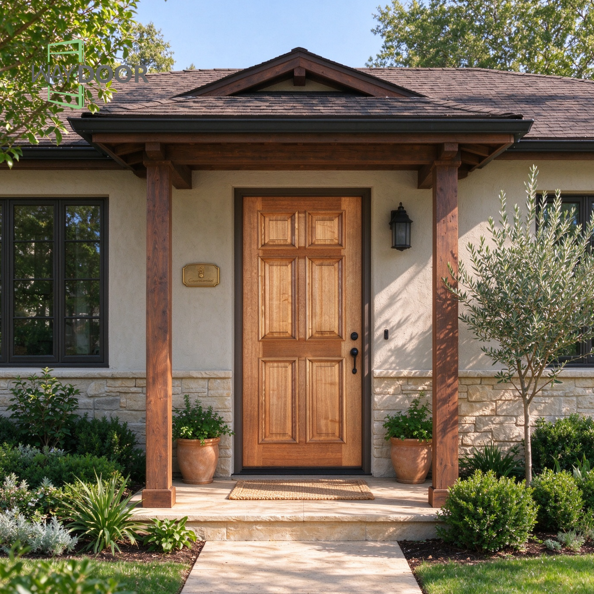Traditional 6-Panel Natural Solid Wood Exterior Hinged Door