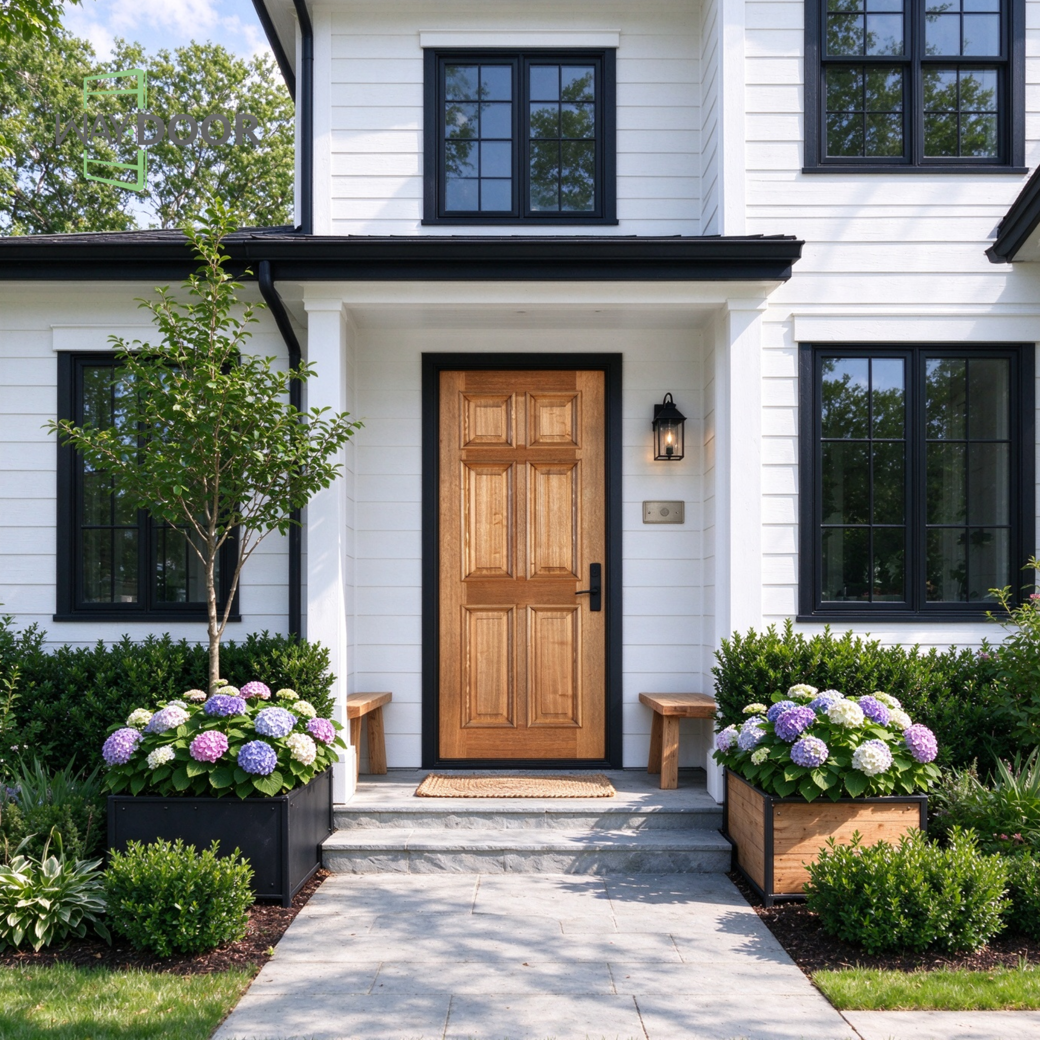 Traditional 6-Panel Natural Solid Wood Exterior Hinged Door