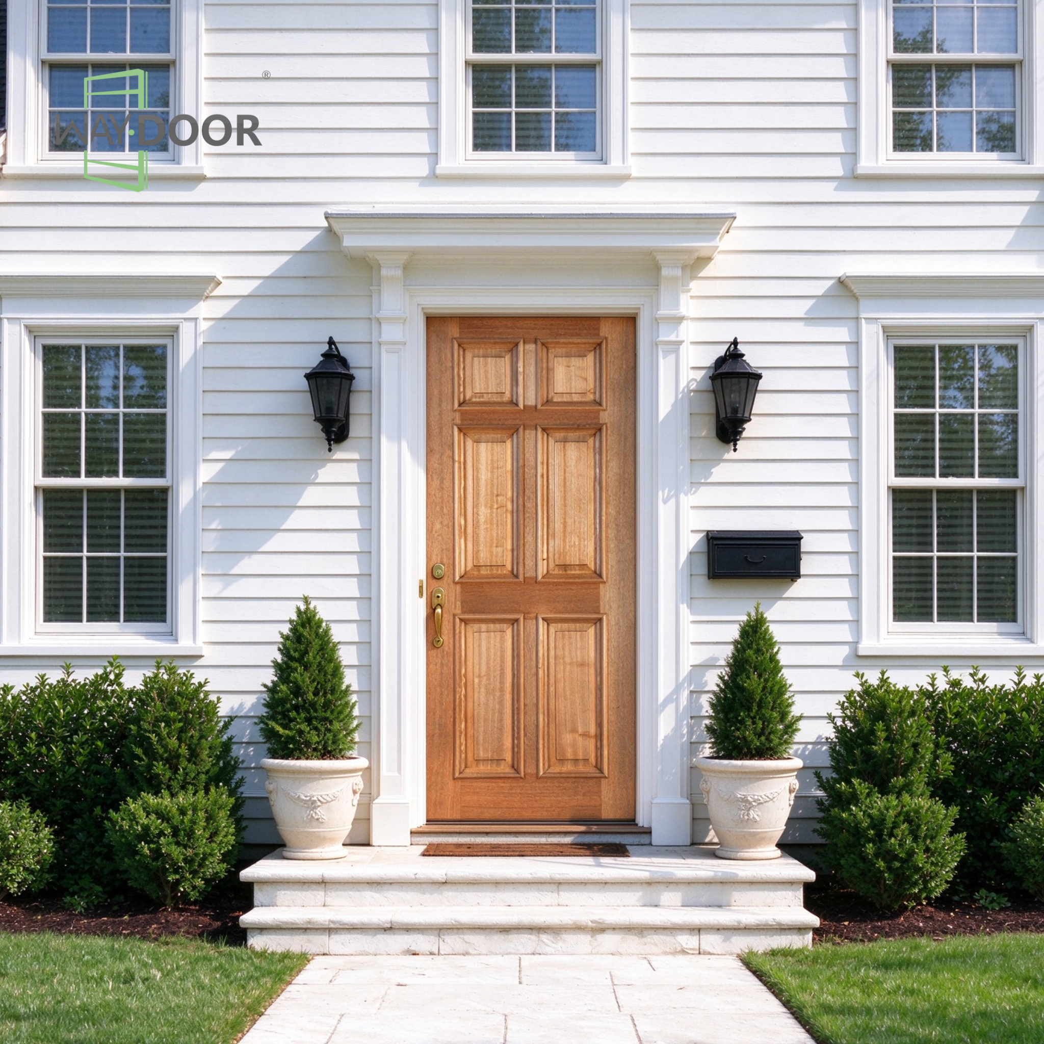Traditional 6-Panel Natural Solid Wood Exterior Hinged Door