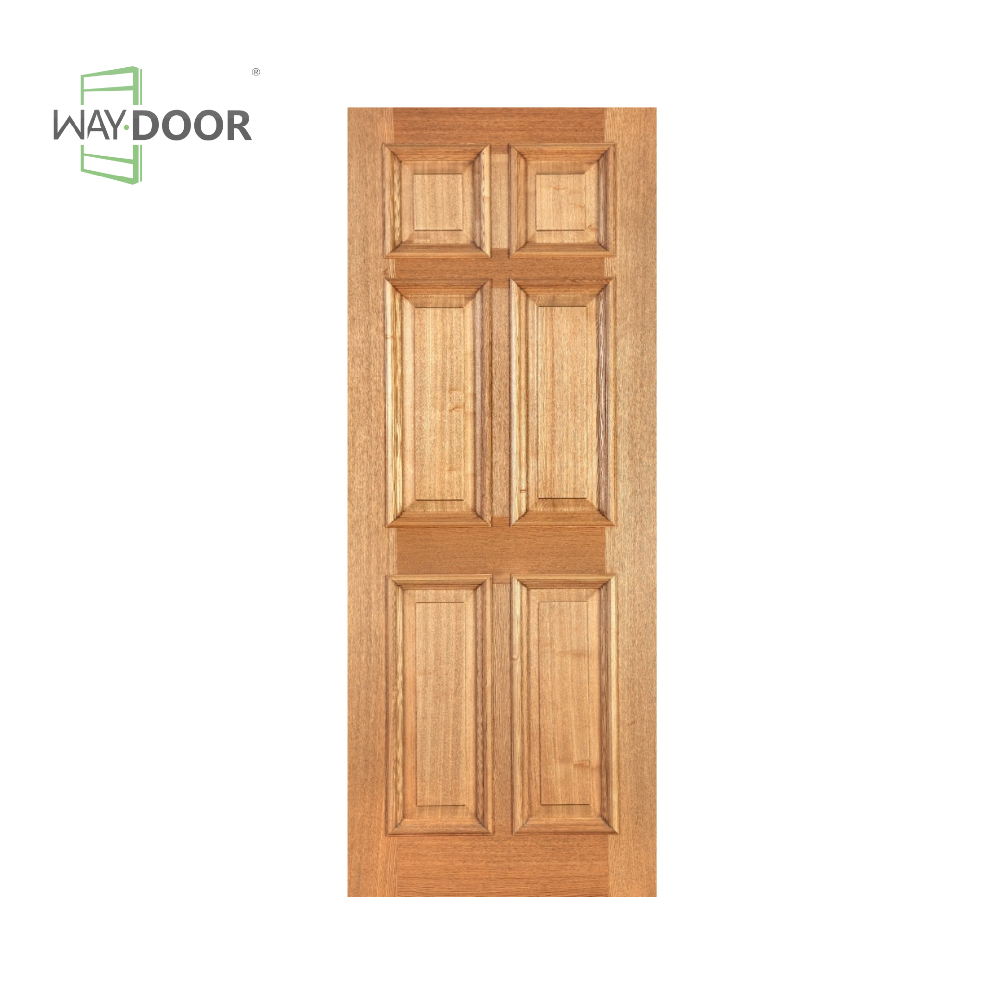 Traditional 6-Panel Natural Solid Wood Exterior Hinged Door