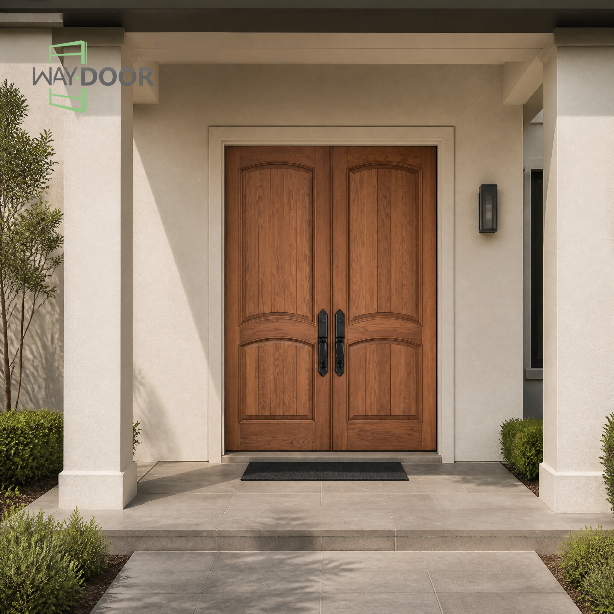 Traditional Arch Raised Molding Solid Wood Double Entry Door
