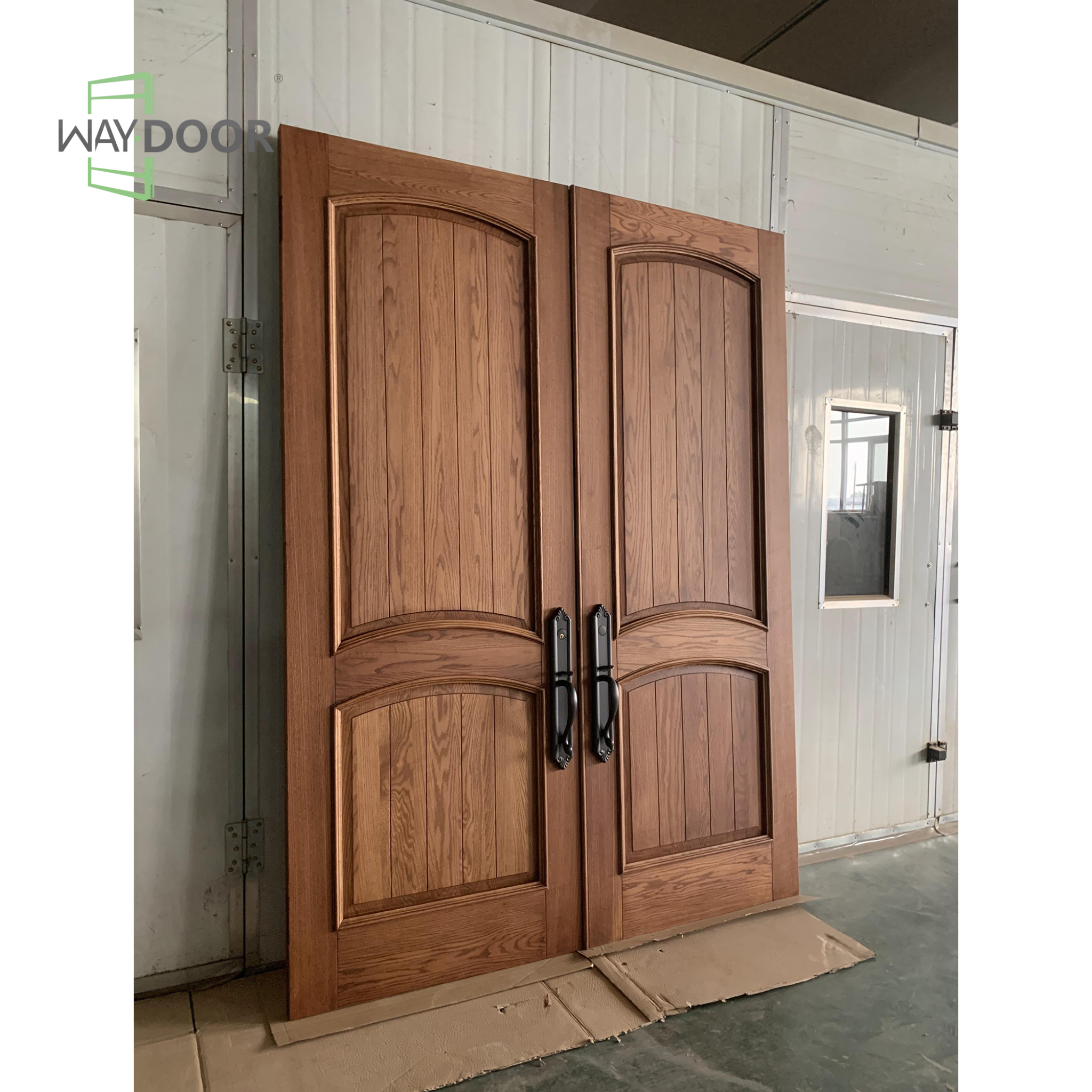Traditional Arch Raised Molding Solid Wood Double Entry Door