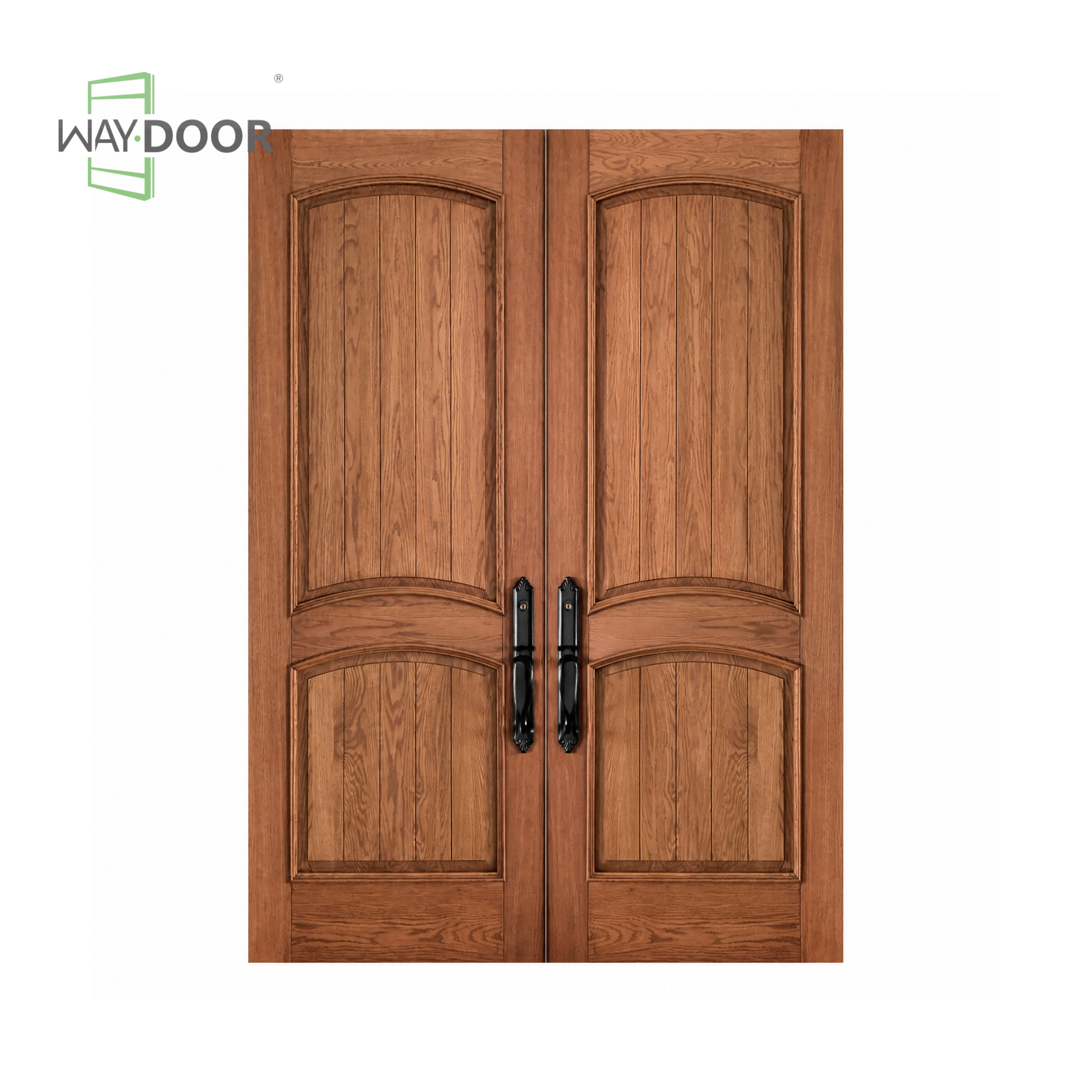 Traditional Arch Raised Molding Solid Wood Double Entry Door