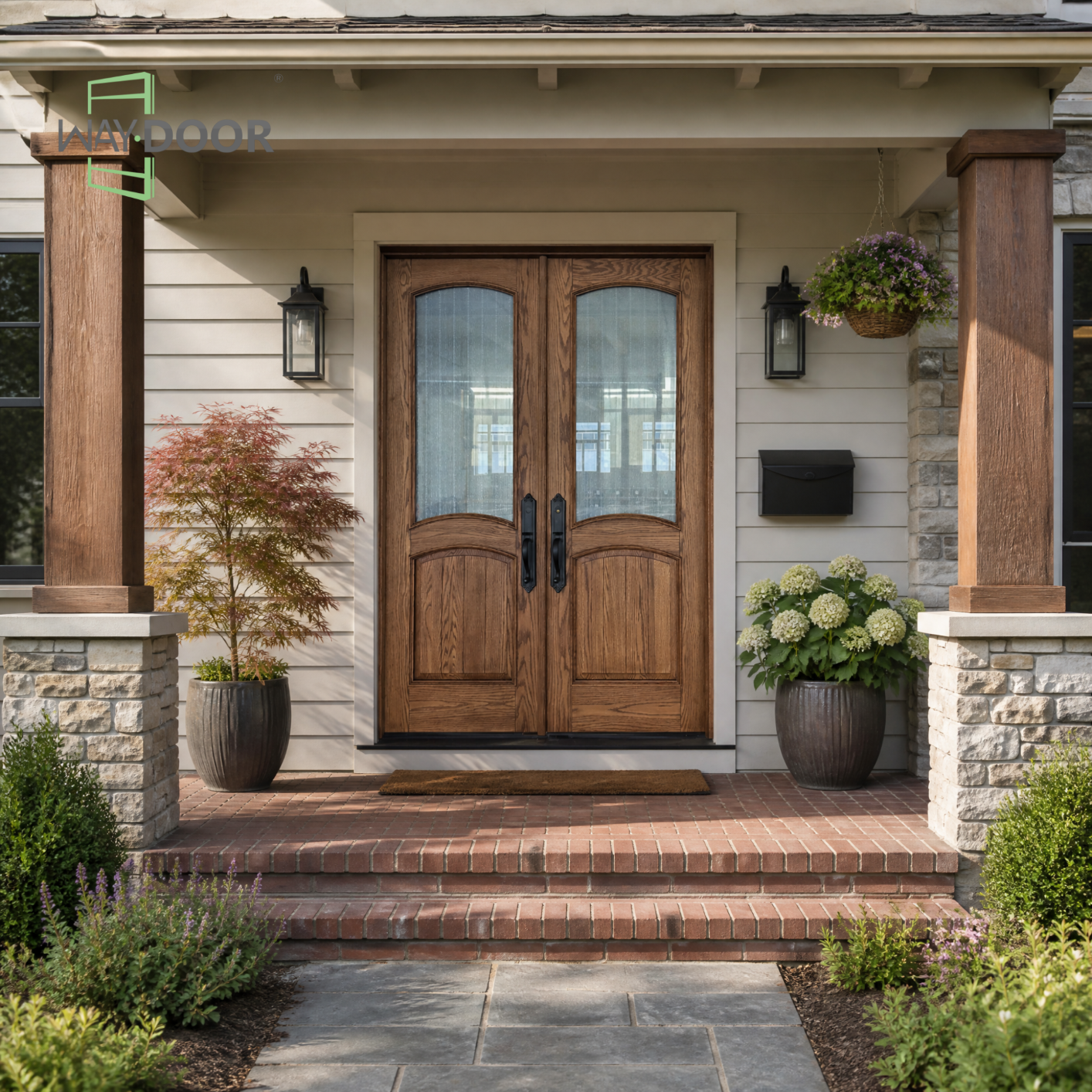 Traditional Raised Panel Solid Wood Double Entry Door