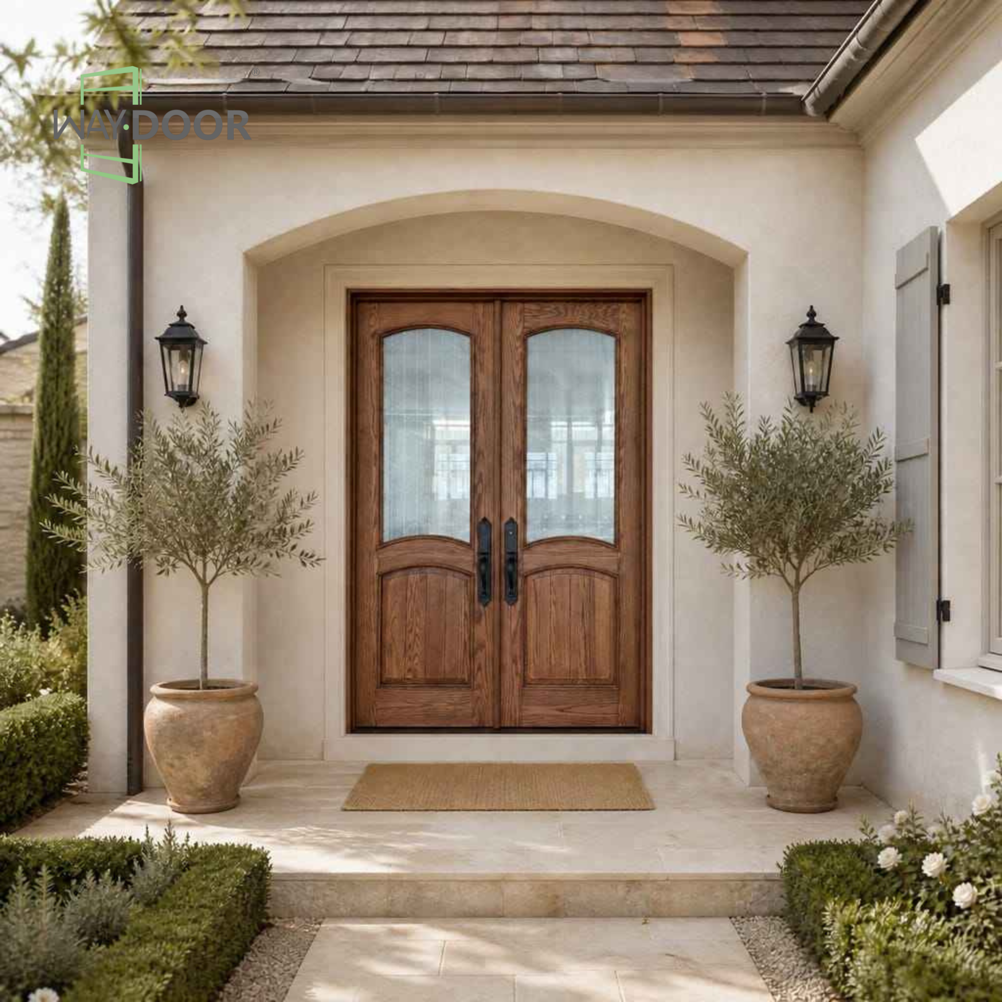Traditional Raised Panel Solid Wood Double Entry Door