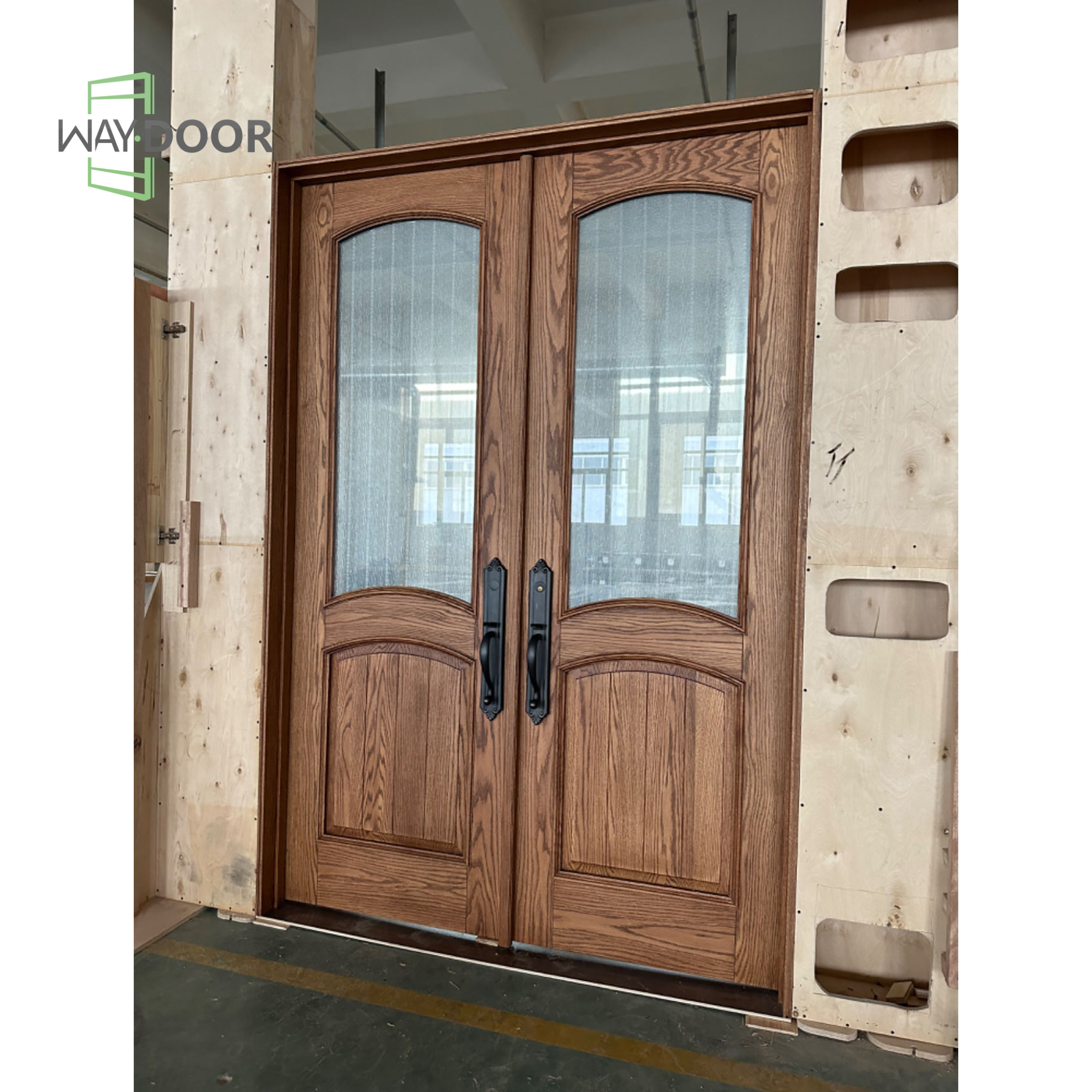 Traditional Raised Panel Solid Wood Double Entry Door