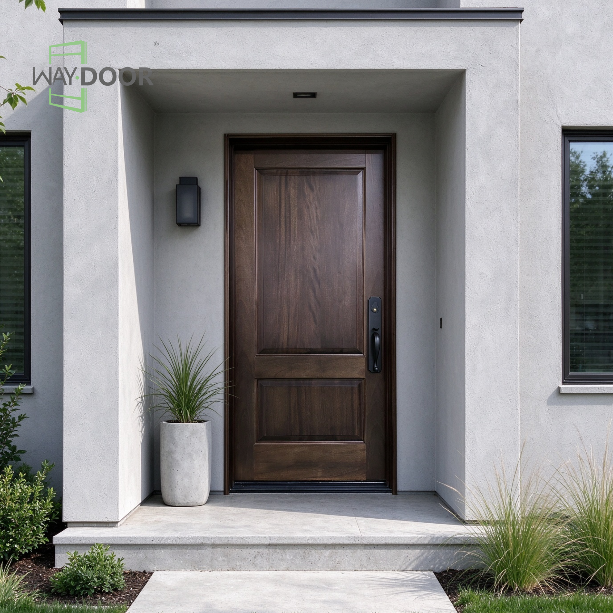 Transitional 2-Panel Solid Wood Hinged Exterior Door