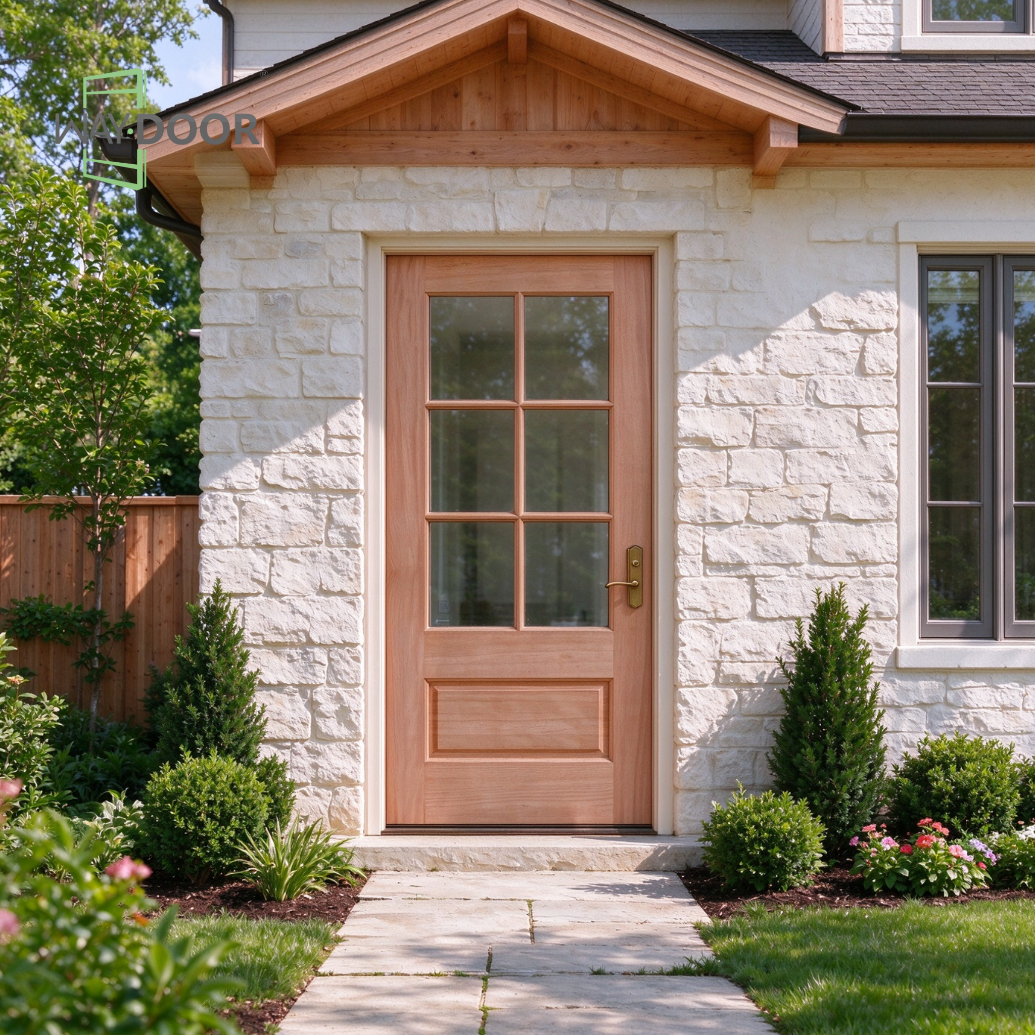Transitional 6-Lite Mahogany Hinged Exterior Door