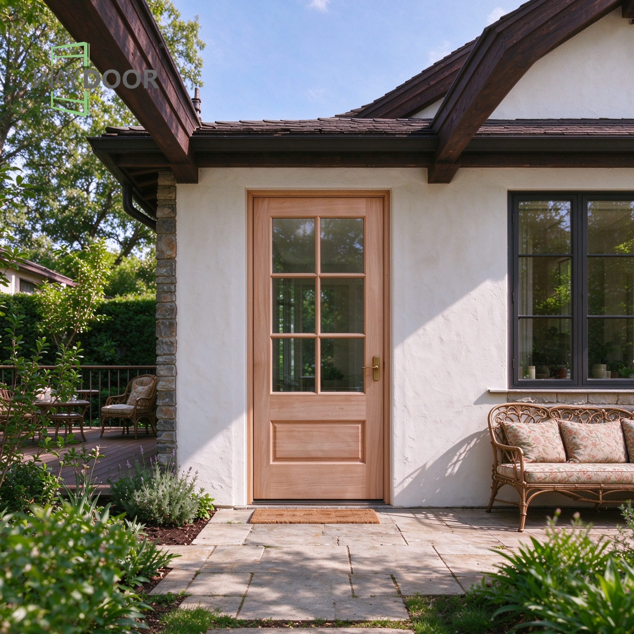 Transitional 6-Lite Mahogany Hinged Exterior Door