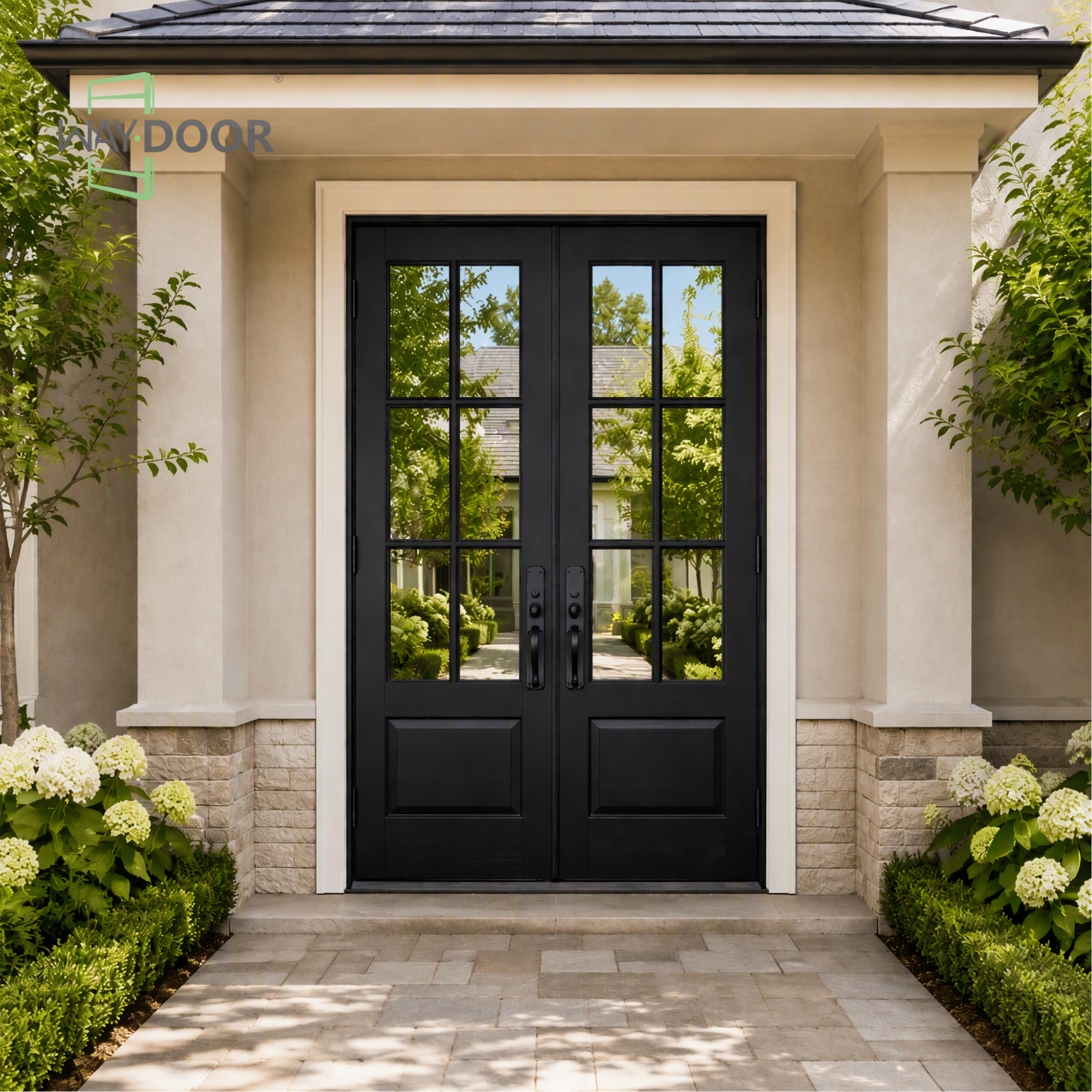 Transitional 6-Lite Solid Wood Double Hinged Entry Door