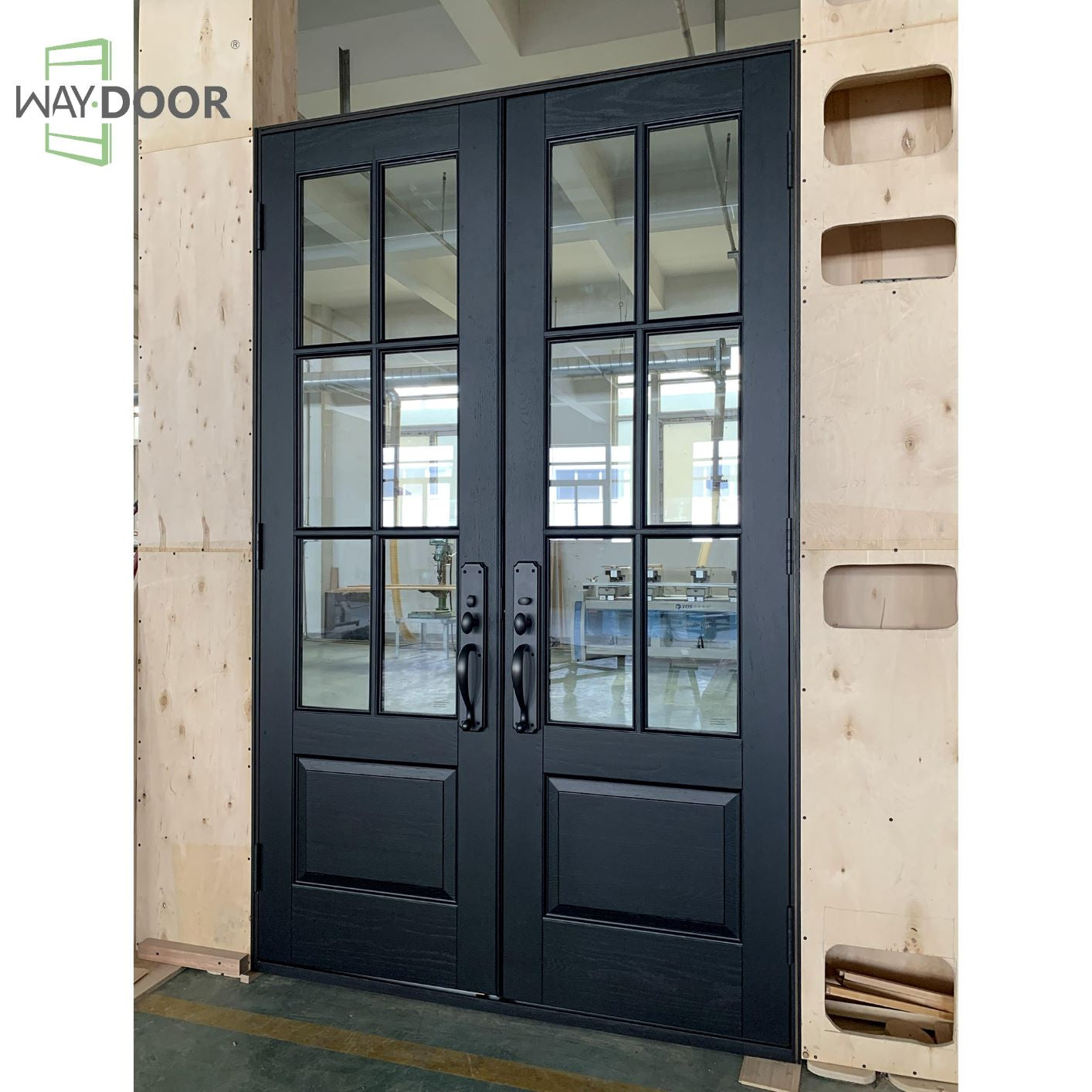 Transitional 6-Lite Solid Wood Double Hinged Entry Door
