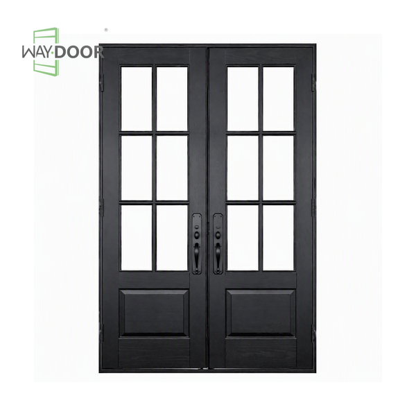 Transitional 6-Lite Solid Wood Double Hinged Entry Door