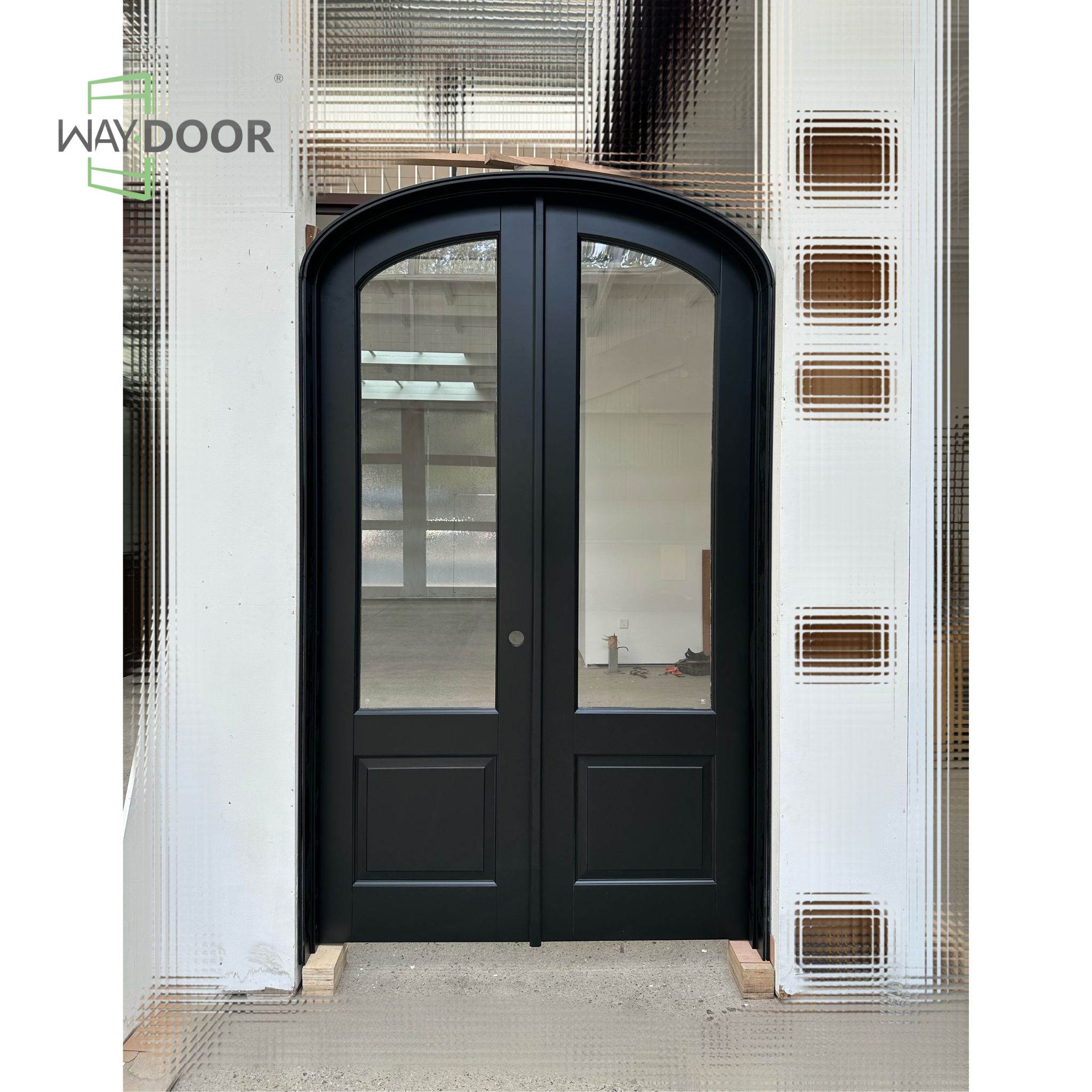 Transitional Arch Double Entry Door With Clear Glass