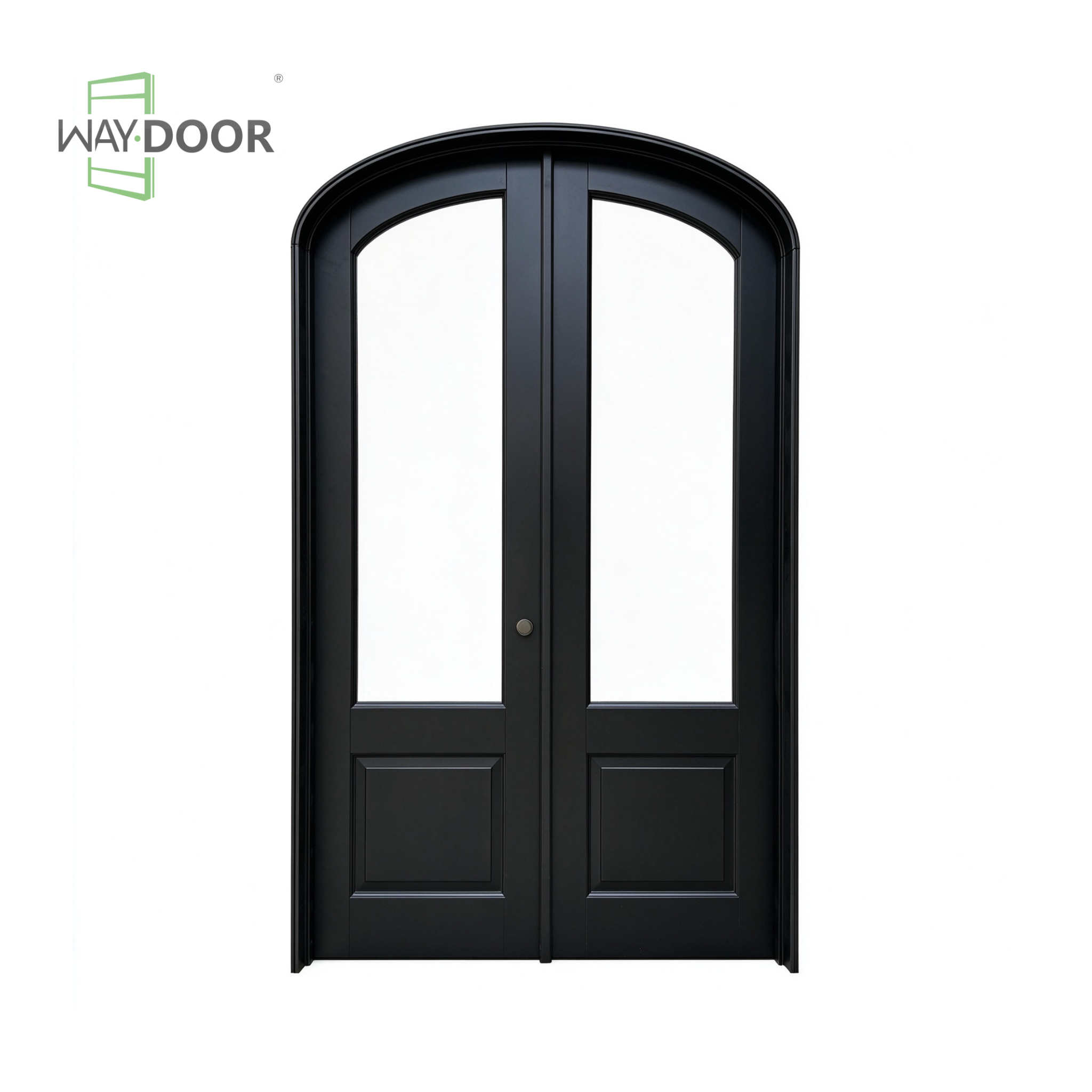 Transitional Arch Double Entry Door With Clear Glass