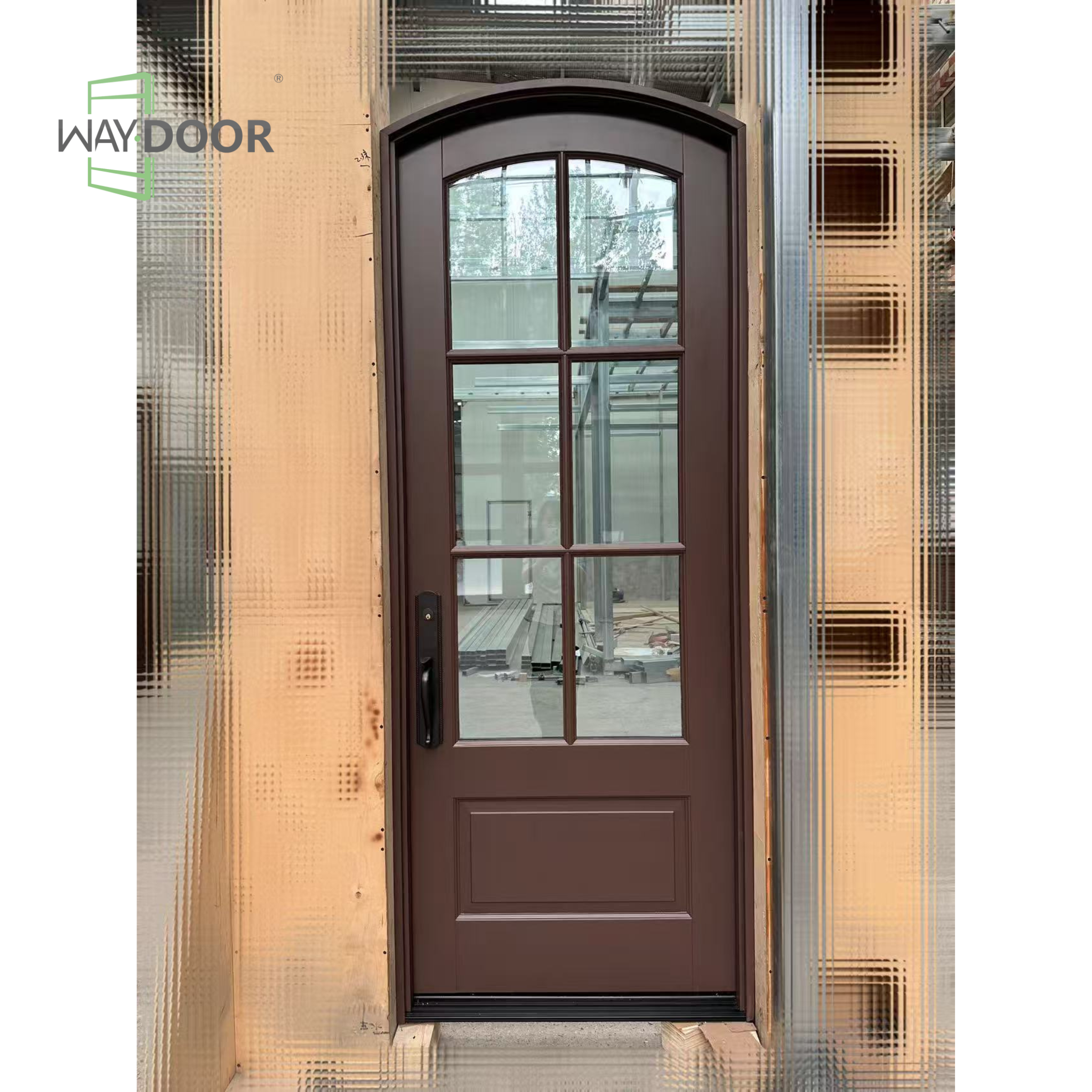 Transitional Arch Top 6-Lite Clear Glass Solid Wood Entry Door
