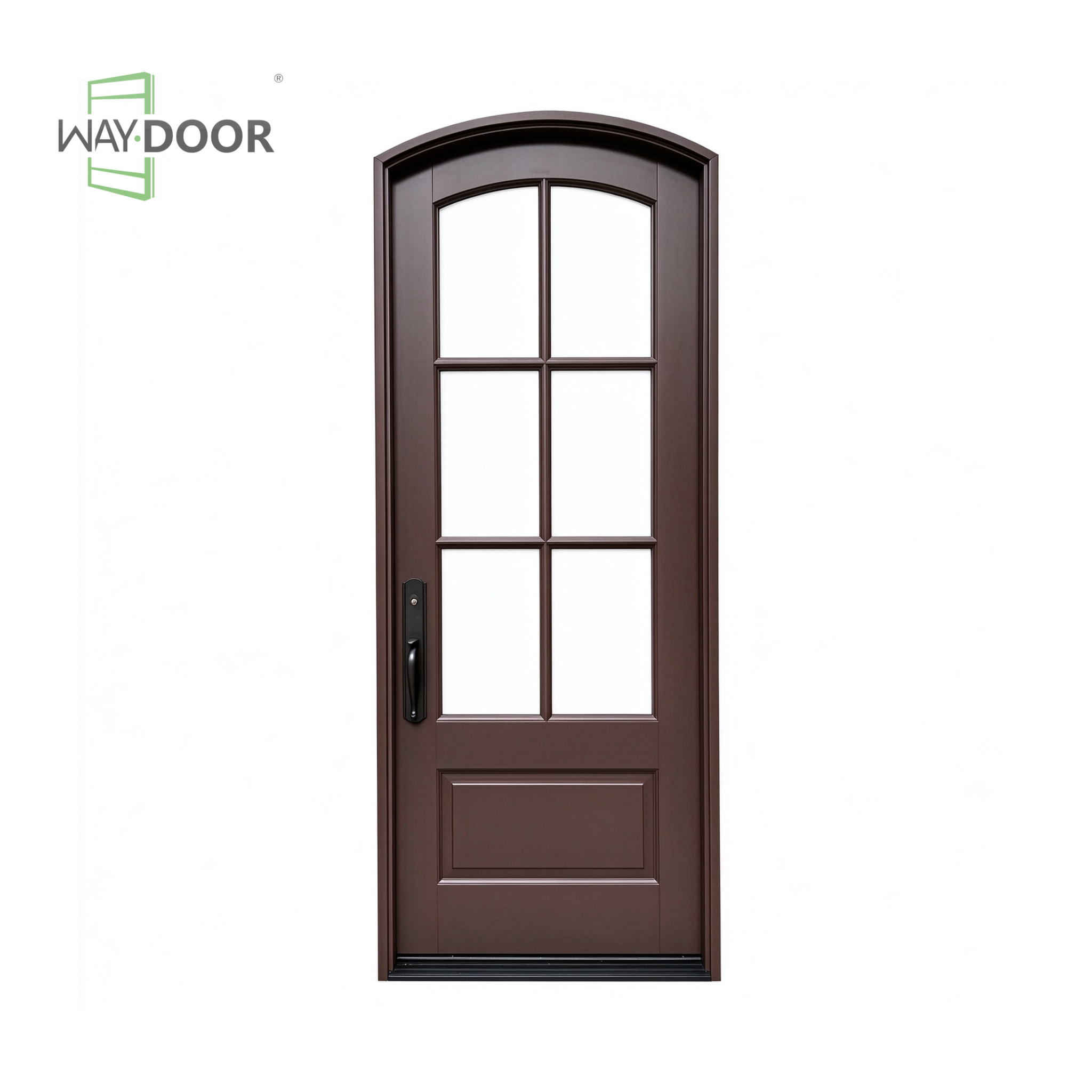 Transitional Arch Top 6-Lite Clear Glass Solid Wood Entry Door