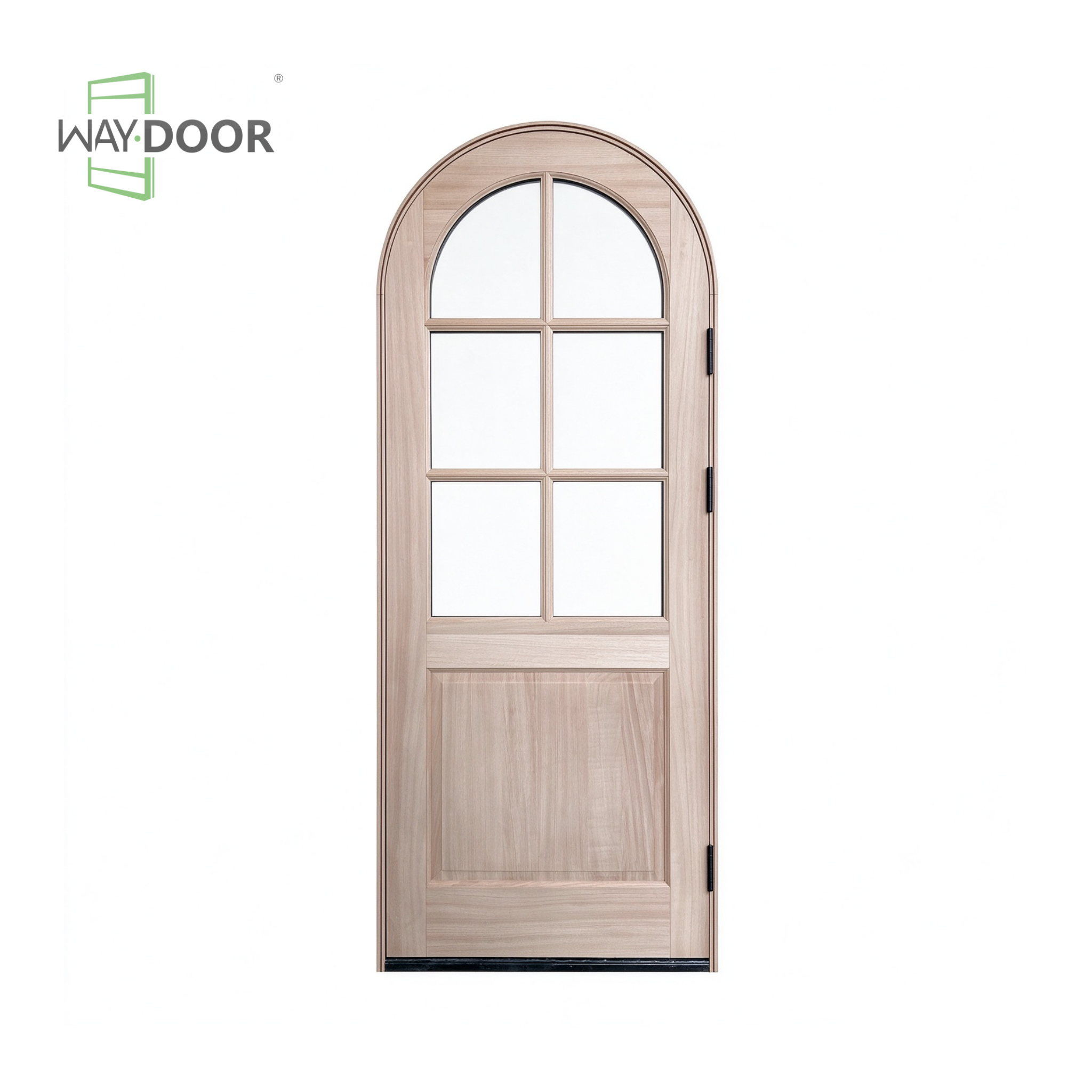 Transitional Arched 6-Lite Clear Glass Solid Wood Exterior Entry Door