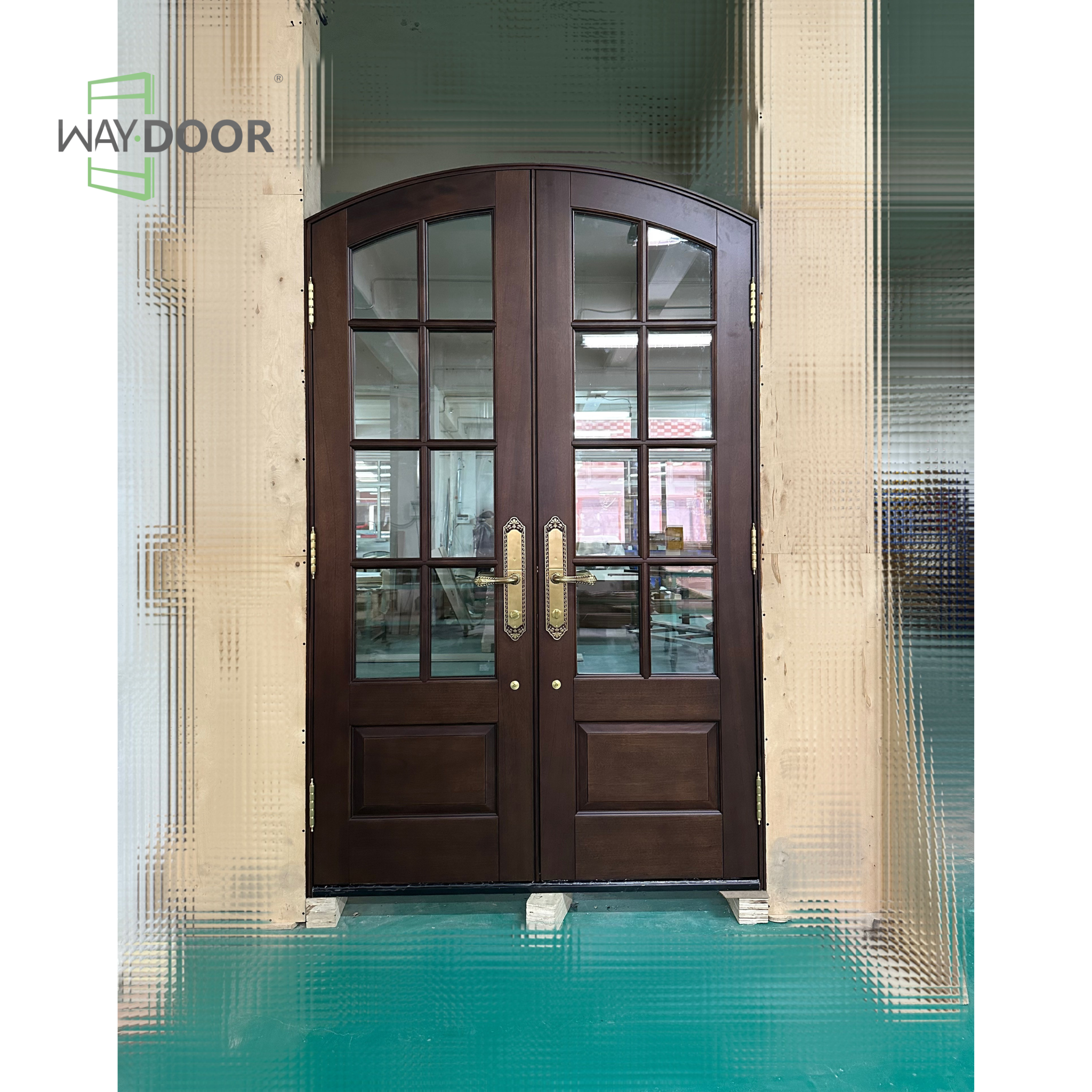 Transitional Arched Clear Glass Double Entry Door