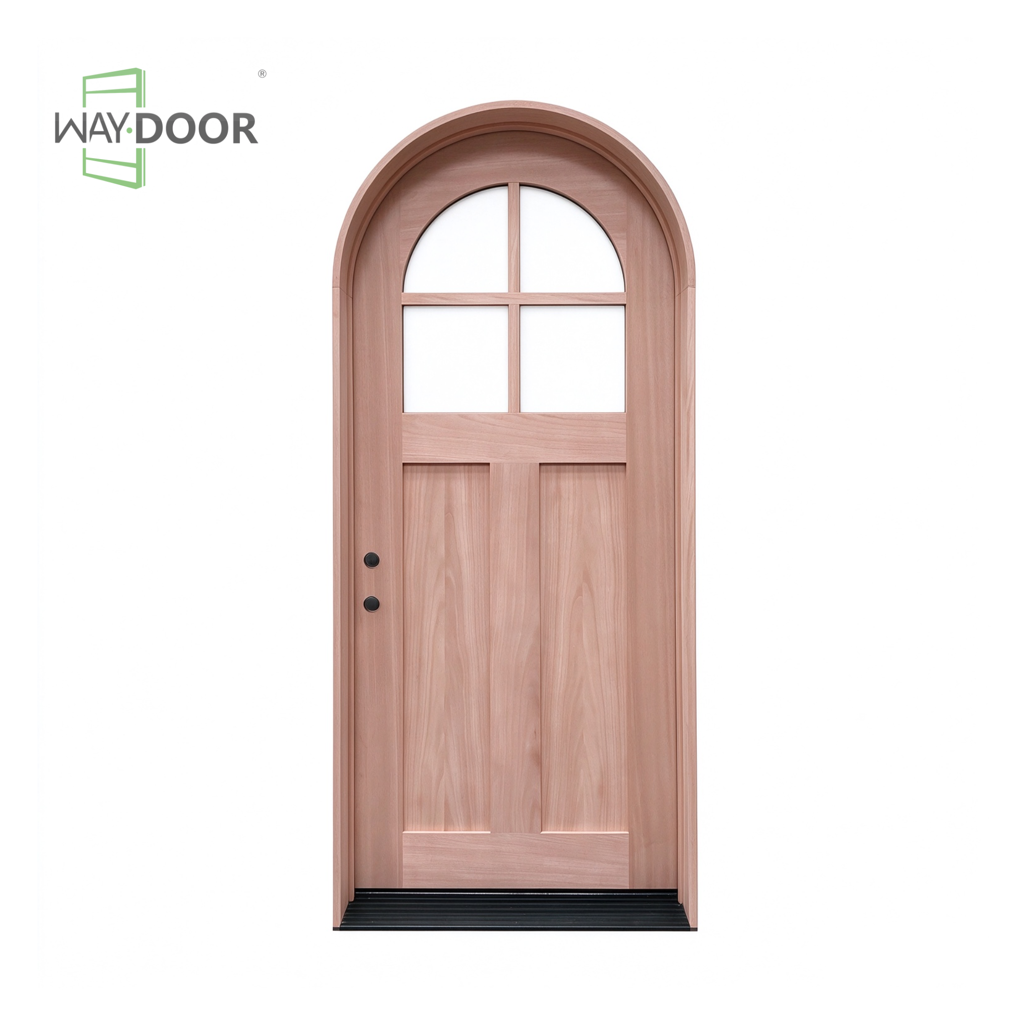 Transitional Arched Clear Glass Solid Wood Hinged Entry Door