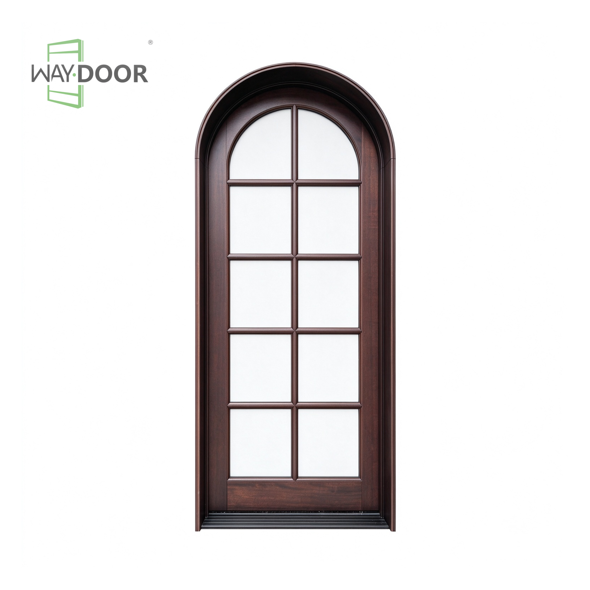 Transitional Arched Solid Wood Entry Door with 8-Lite Clear Glass