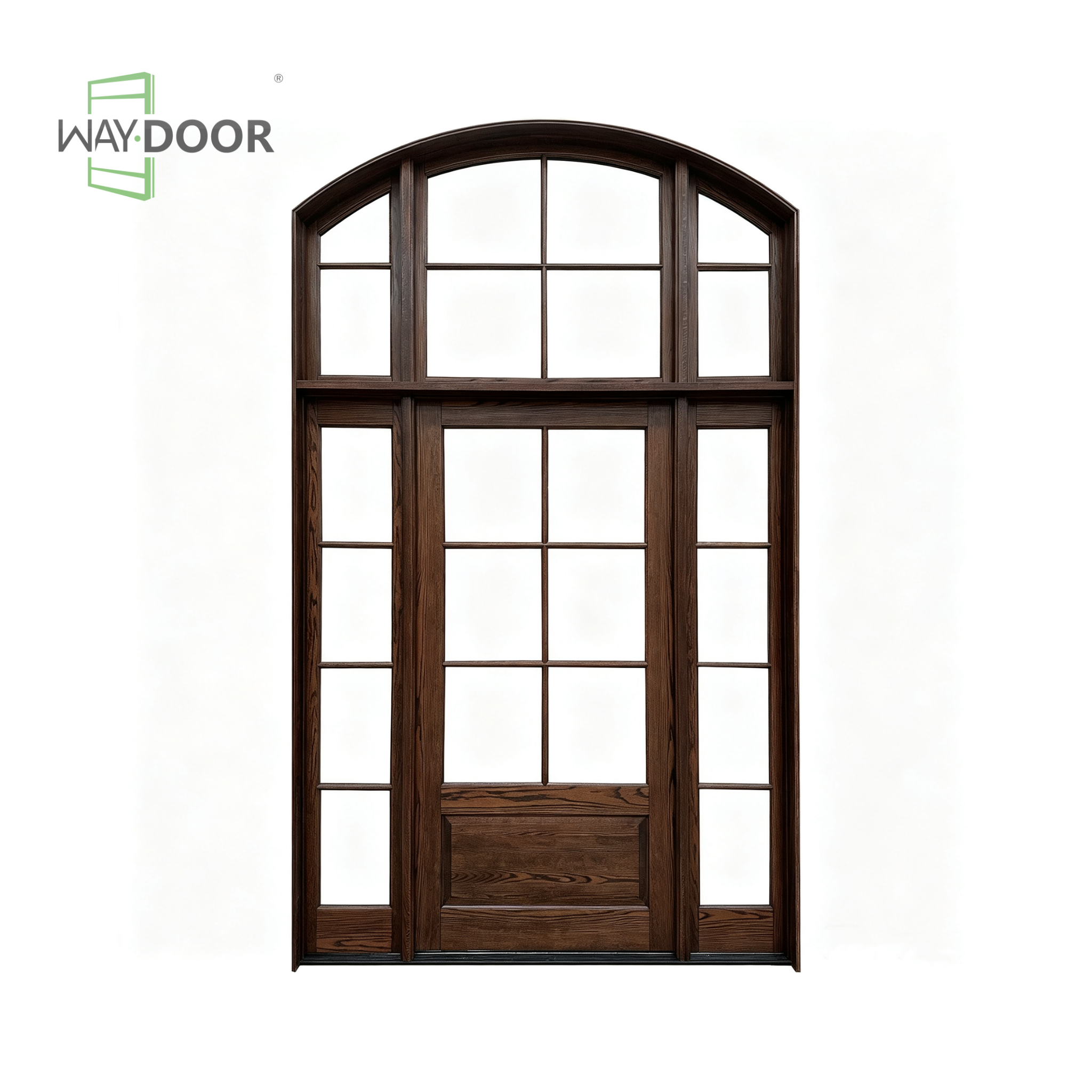 Transitional Arched Solid Wood Entry Door with Transom and Sidelights