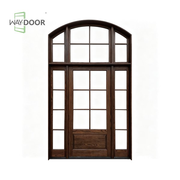 Transitional Arched Solid Wood Entry Door with Transom and Sidelights