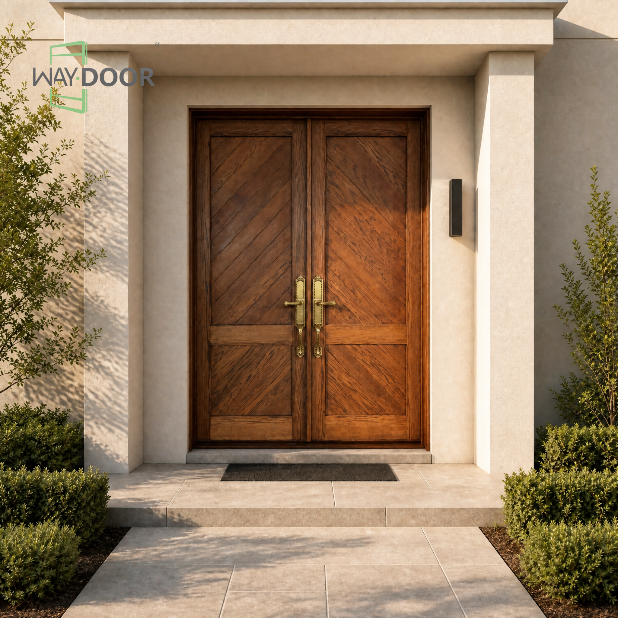 Transitional Herringbone Solid Wood Double Entry Door
