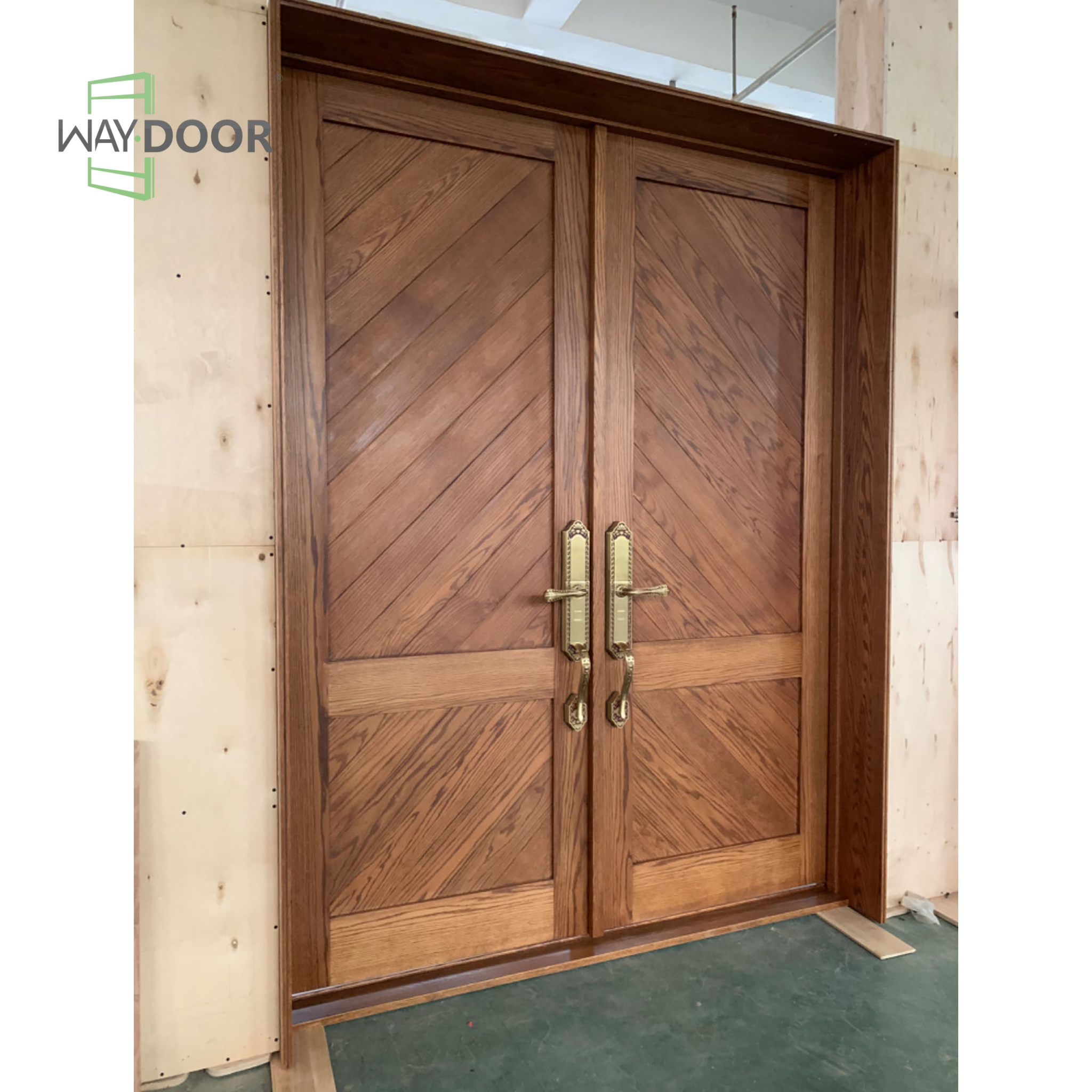Transitional Herringbone Solid Wood Double Entry Door