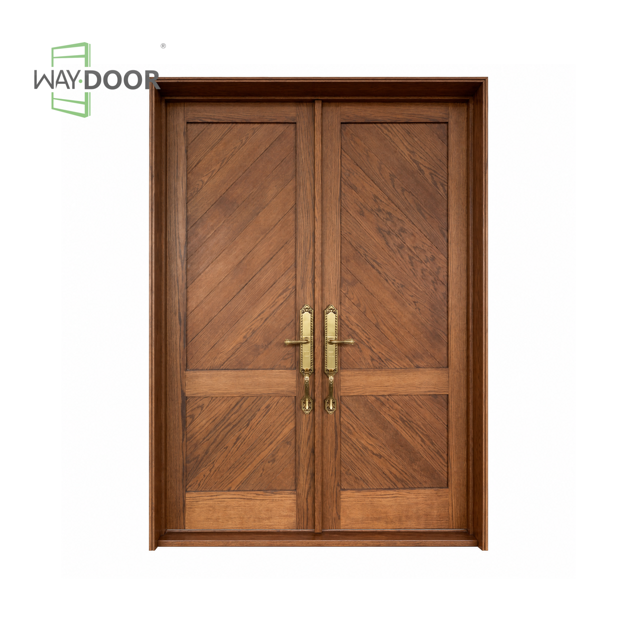 Transitional Herringbone Solid Wood Double Entry Door